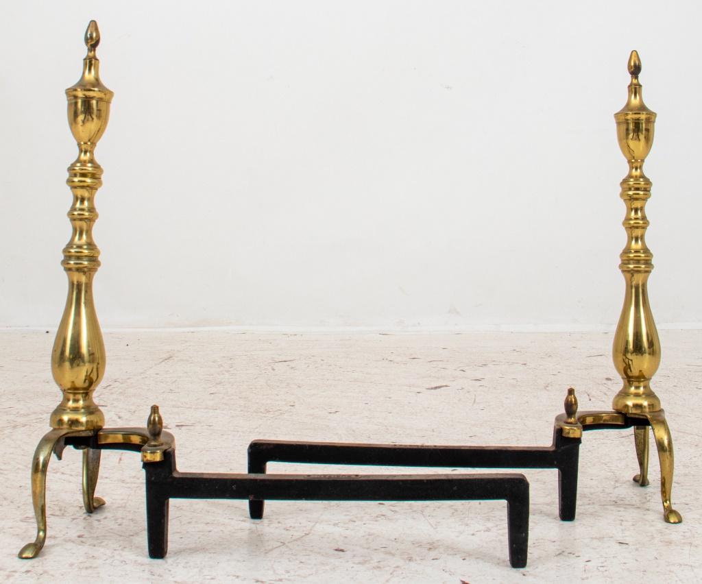 Federal Style Brass Andirons, Pair For Sale 1