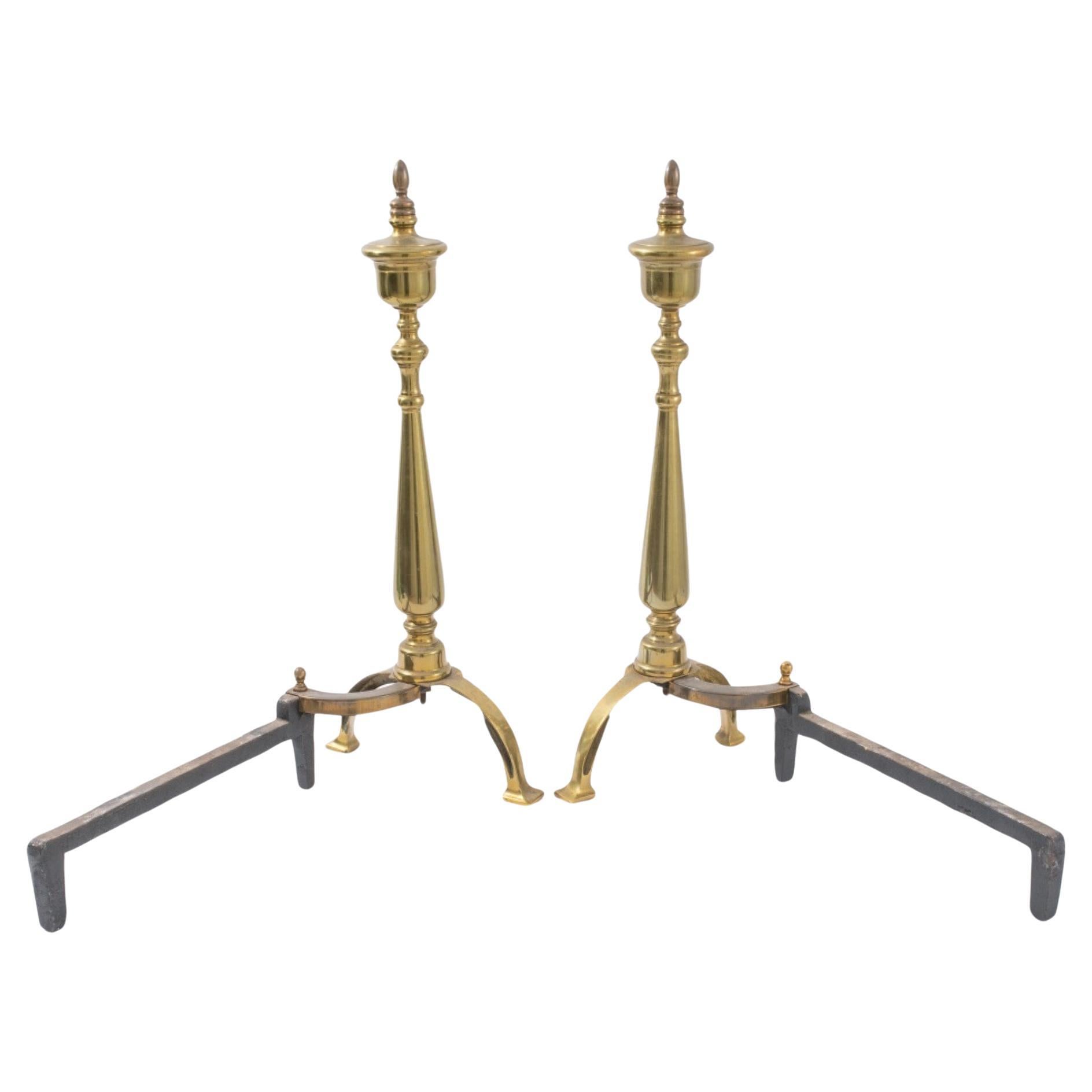 Federal Style Brass Andirons, Pair