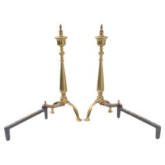 Vintage Federal Style Brass Andirons, Pair