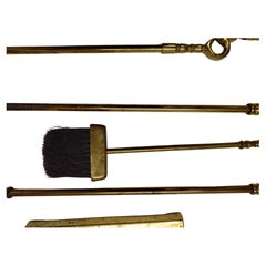 Federal Style Brass C1955 Heavy Duty Fireplace Tools 4 Pieces with Holder