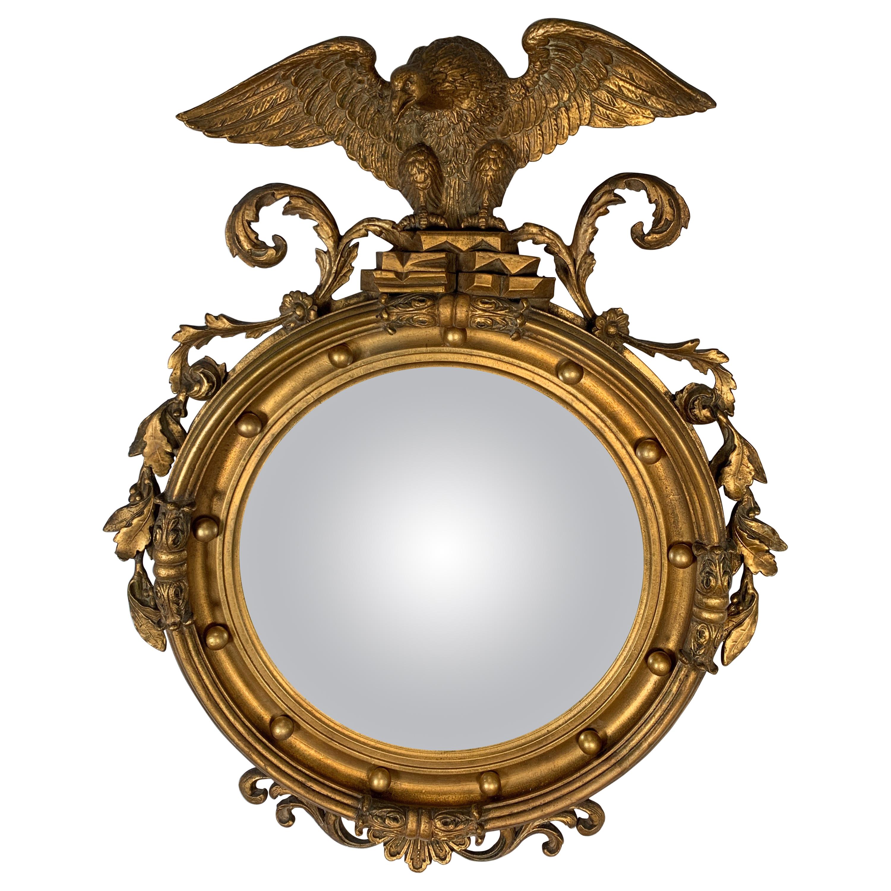 Federal Style Carved Gilt Bullseye Mirror W/ American Eagle on Crest, circa 1900