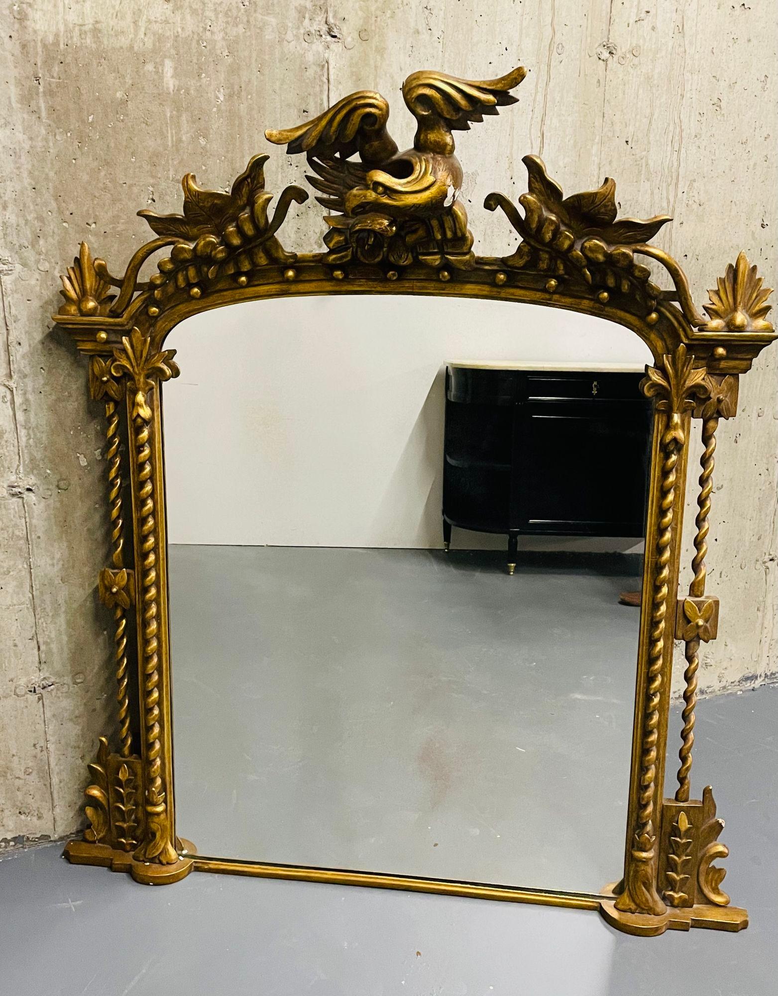 European Federal Style Carved Giltwood Wall / Console / Pier Mirror, Over Mantle , 1900s For Sale