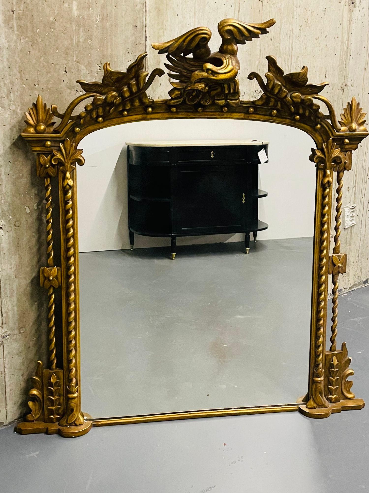 Federal Style Carved Giltwood Wall / Console / Pier Mirror, Over Mantle , 1900s For Sale 1