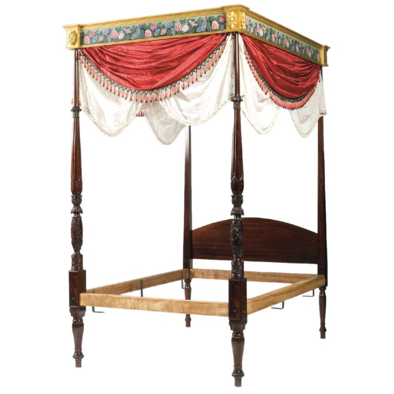 Federal Style Carved Mahogany Four Poster Bed in Manner of Samuel McIntire