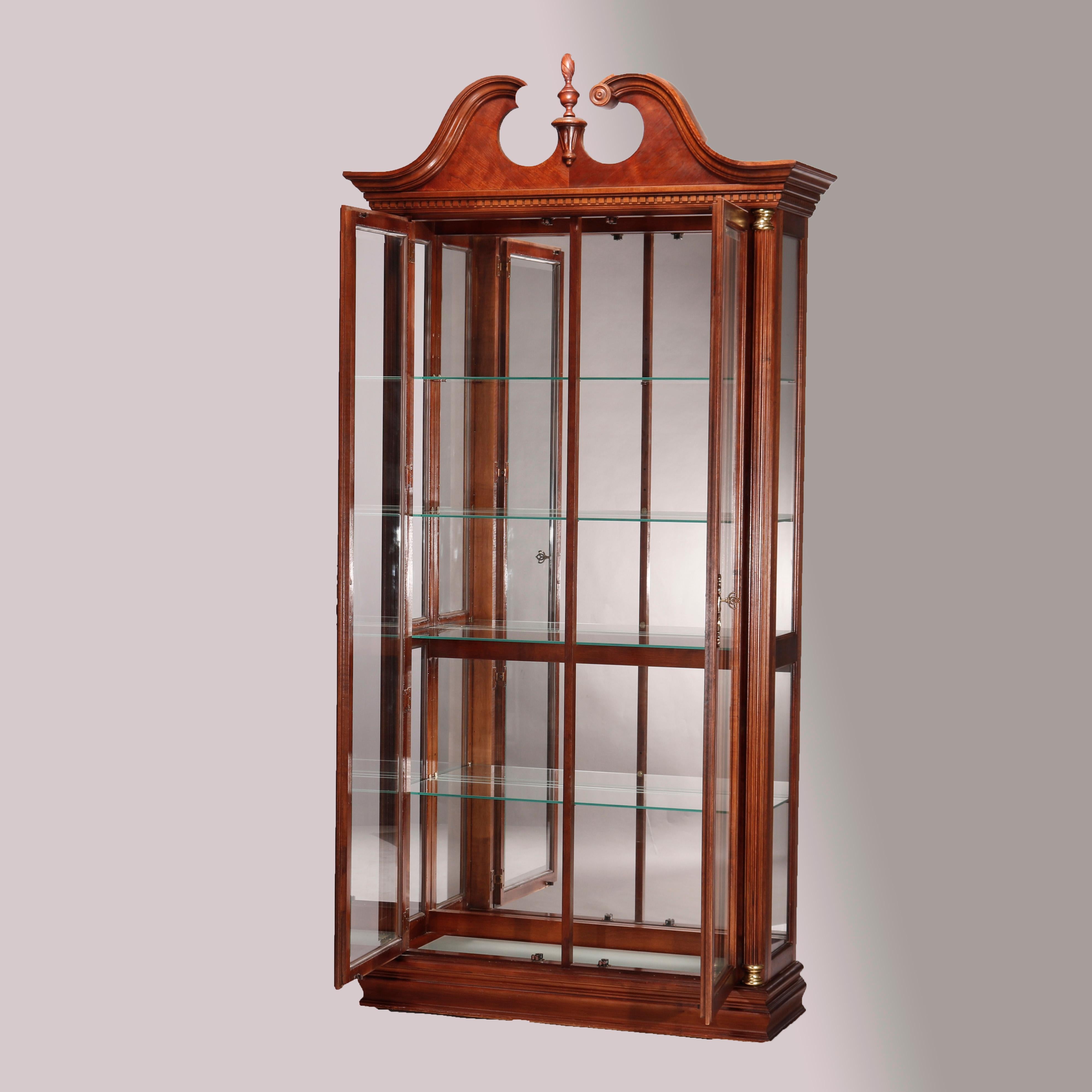 American Federal Style Carved Mahogany Mirrored Display Cabinet by Pulaski, 20th C