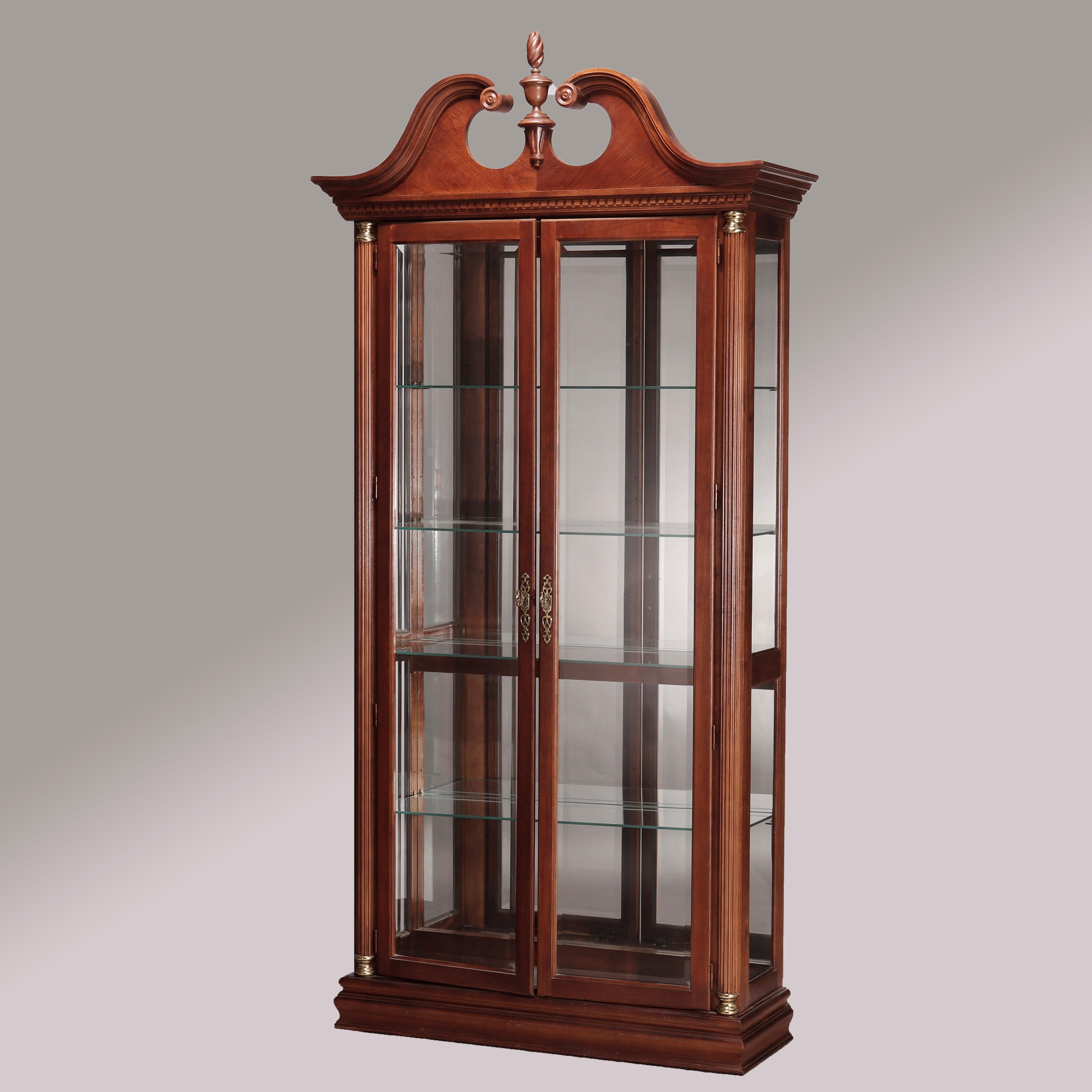 American Federal Style Carved Mahogany Mirrored Display Cabinet by Pulaski, 20th C
