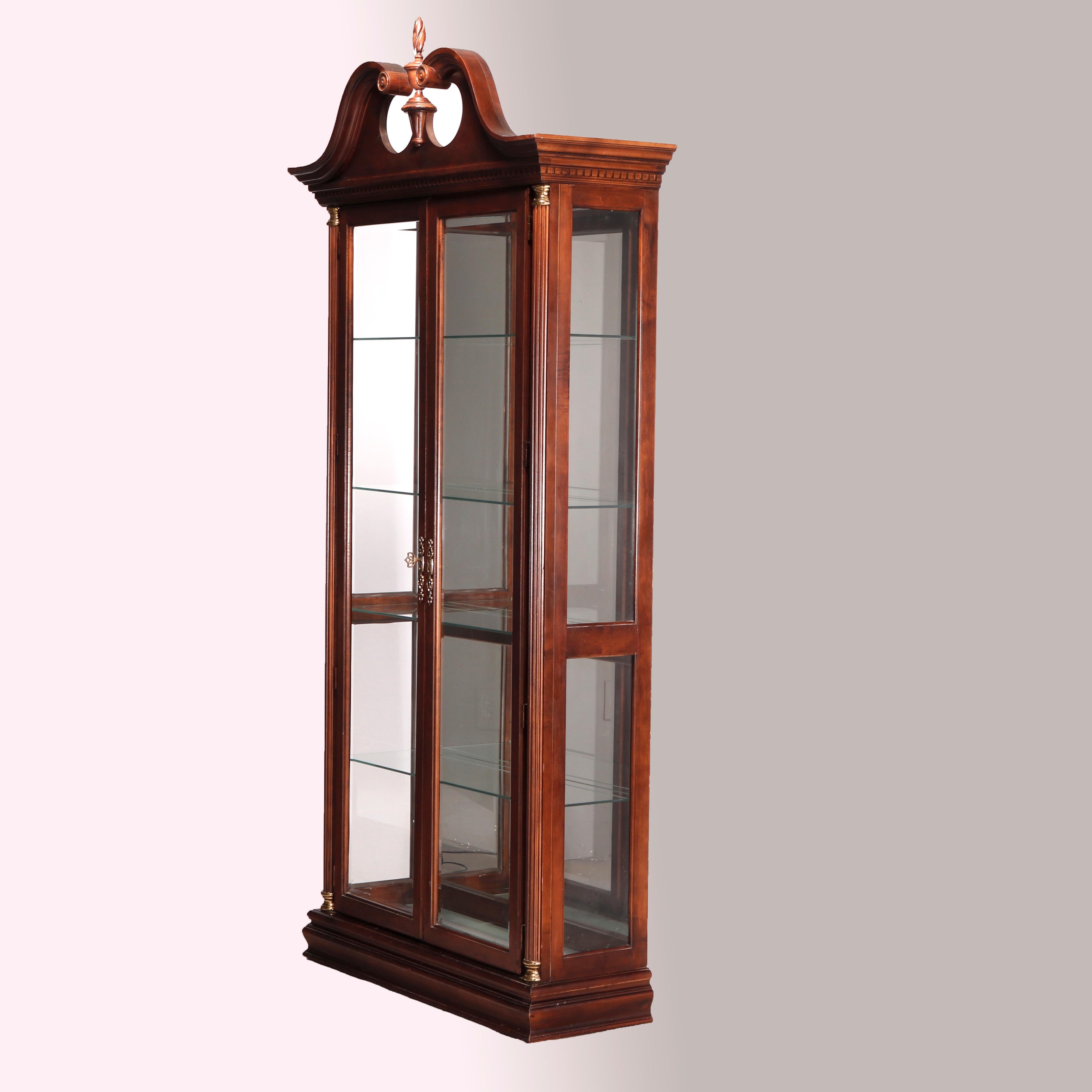 American Federal Style Carved Mahogany Mirrored Display Cabinet by Pulaski, 20th C For Sale