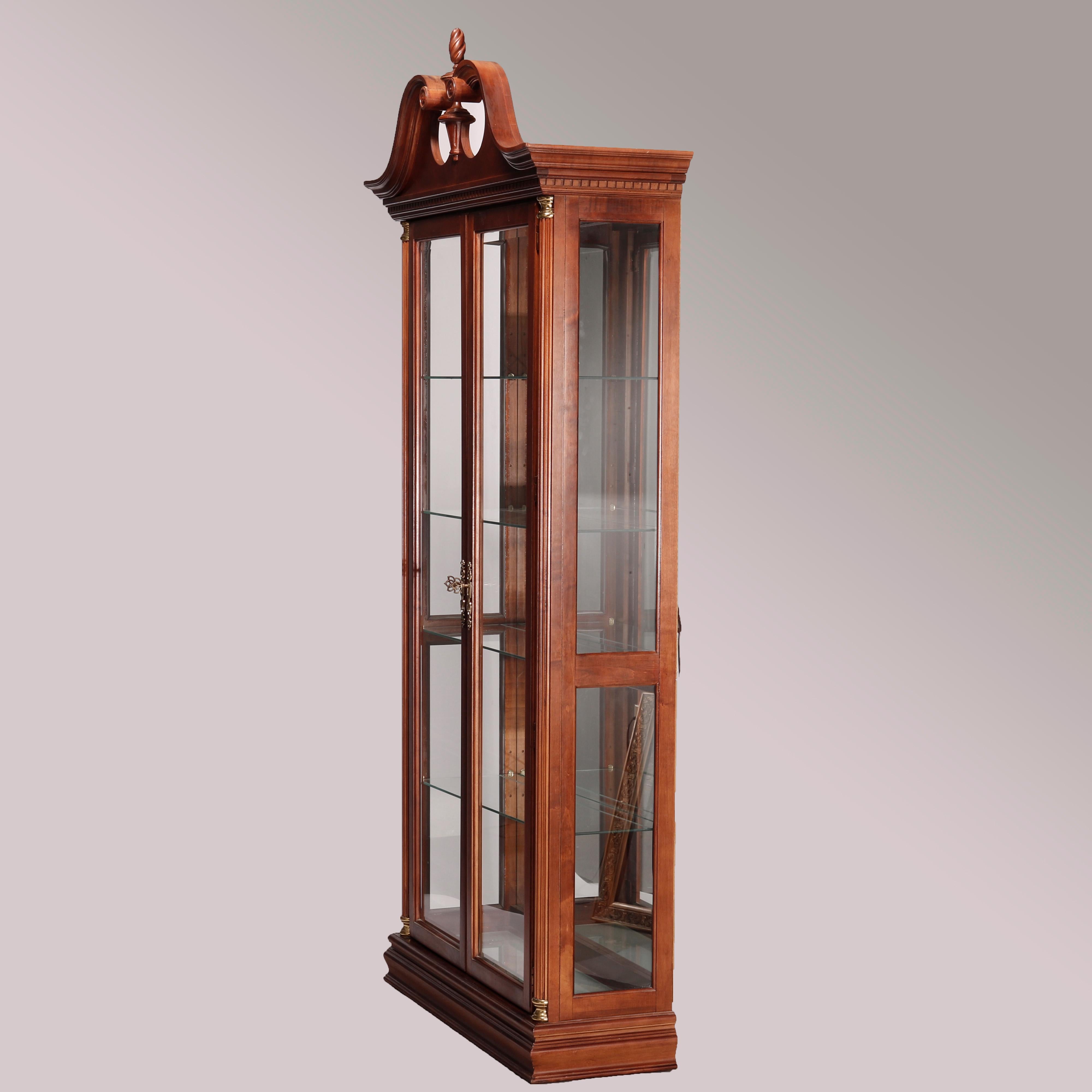 Federal Style Carved Mahogany Mirrored Display Cabinet by Pulaski, 20th C In Good Condition In Big Flats, NY