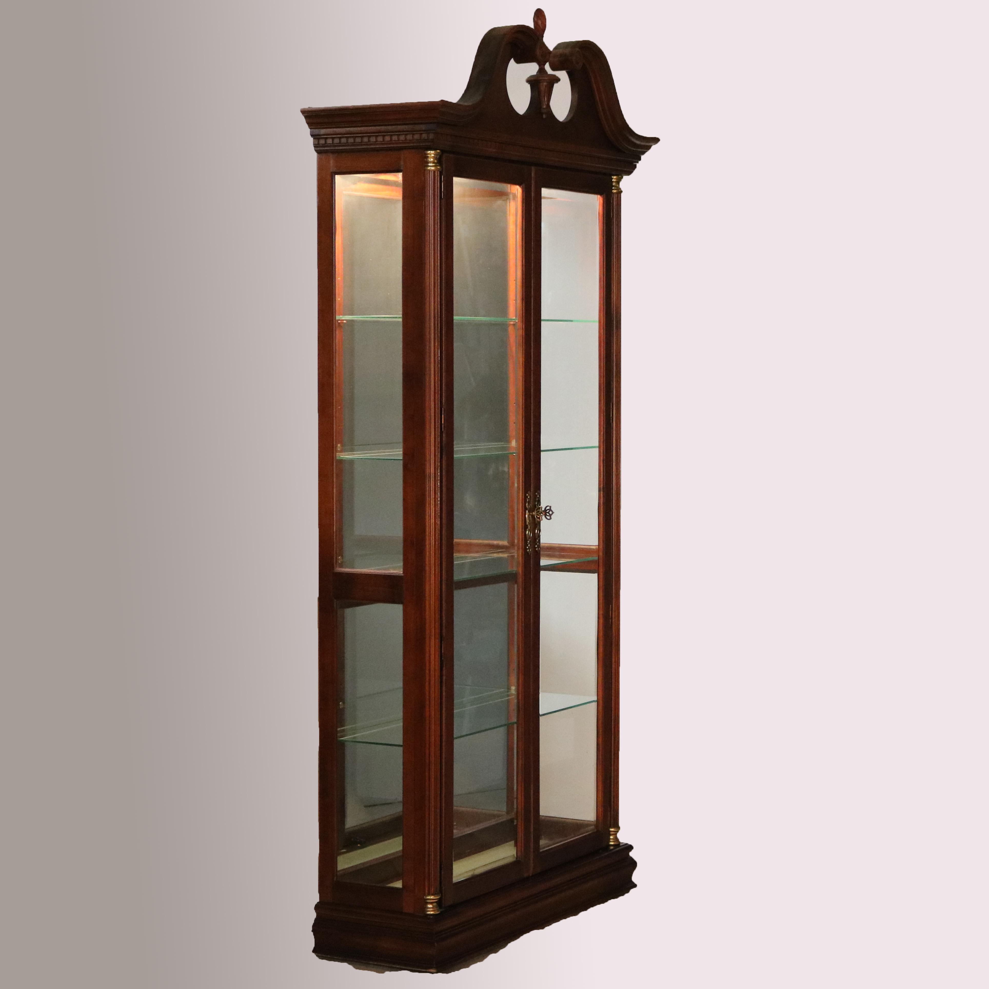 Glass Federal Style Carved Mahogany Mirrored Display Cabinet by Pulaski, 20th C