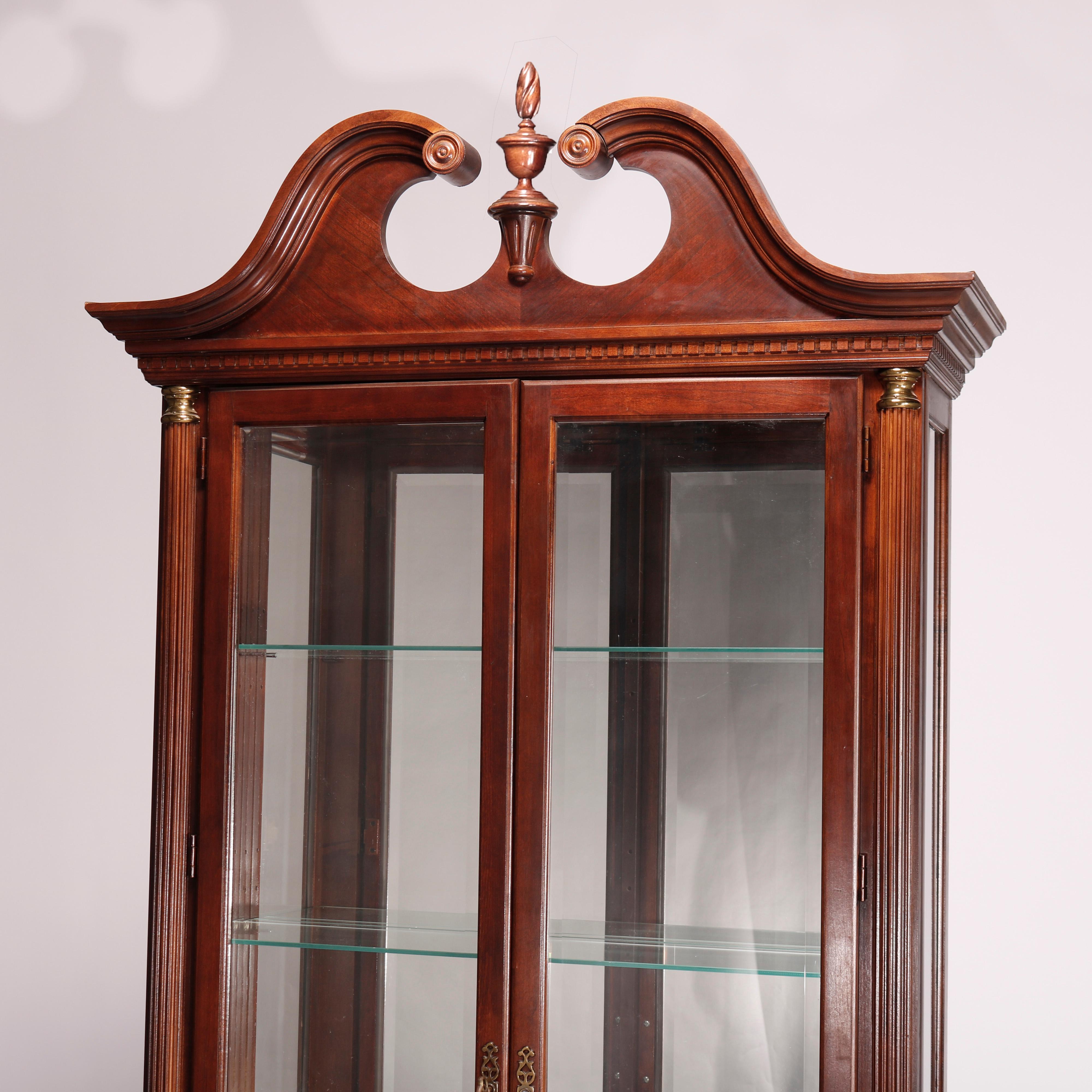 Glass Federal Style Carved Mahogany Mirrored Display Cabinet by Pulaski, 20th C For Sale