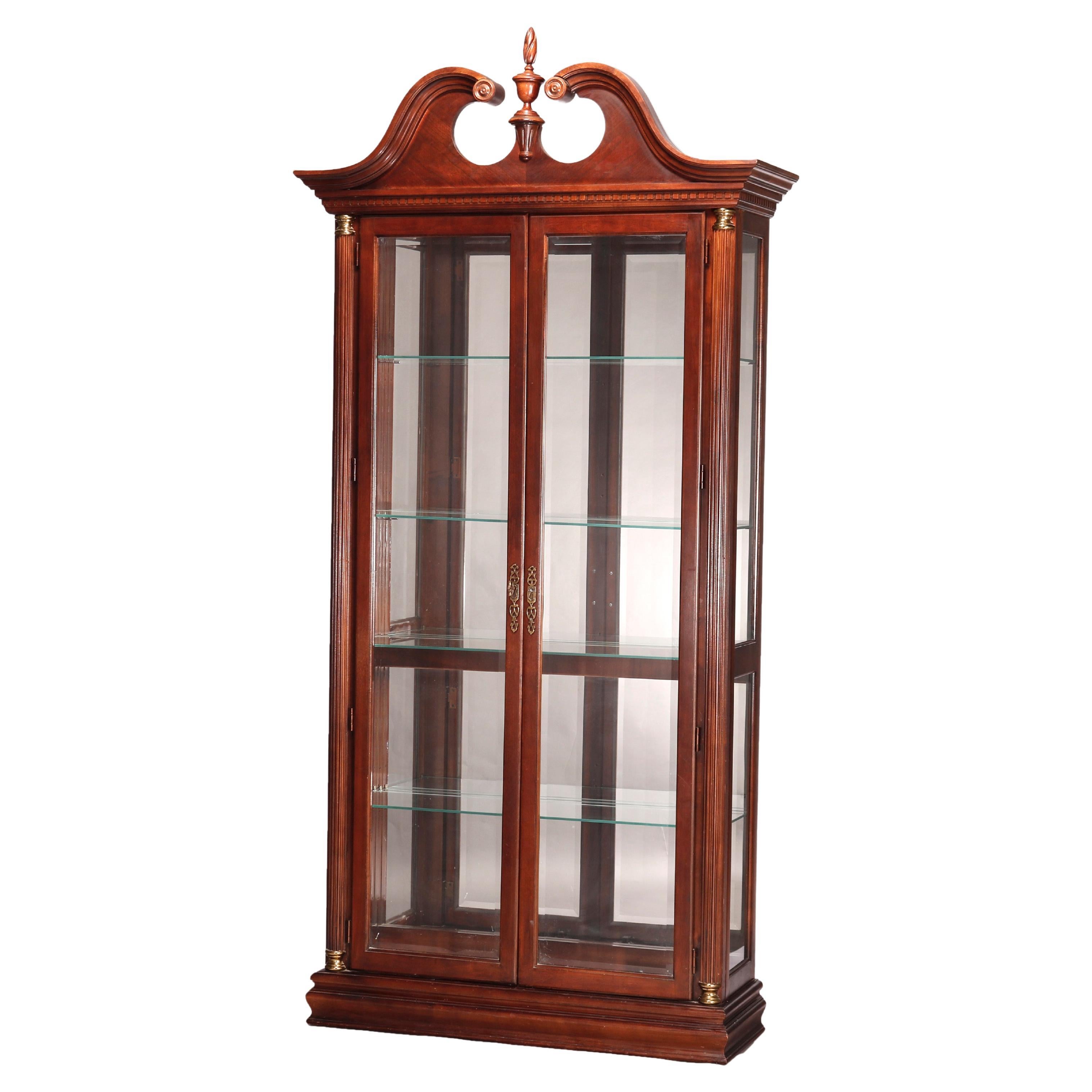 Federal Style Carved Mahogany Mirrored Display Cabinet by Pulaski, 20th C For Sale