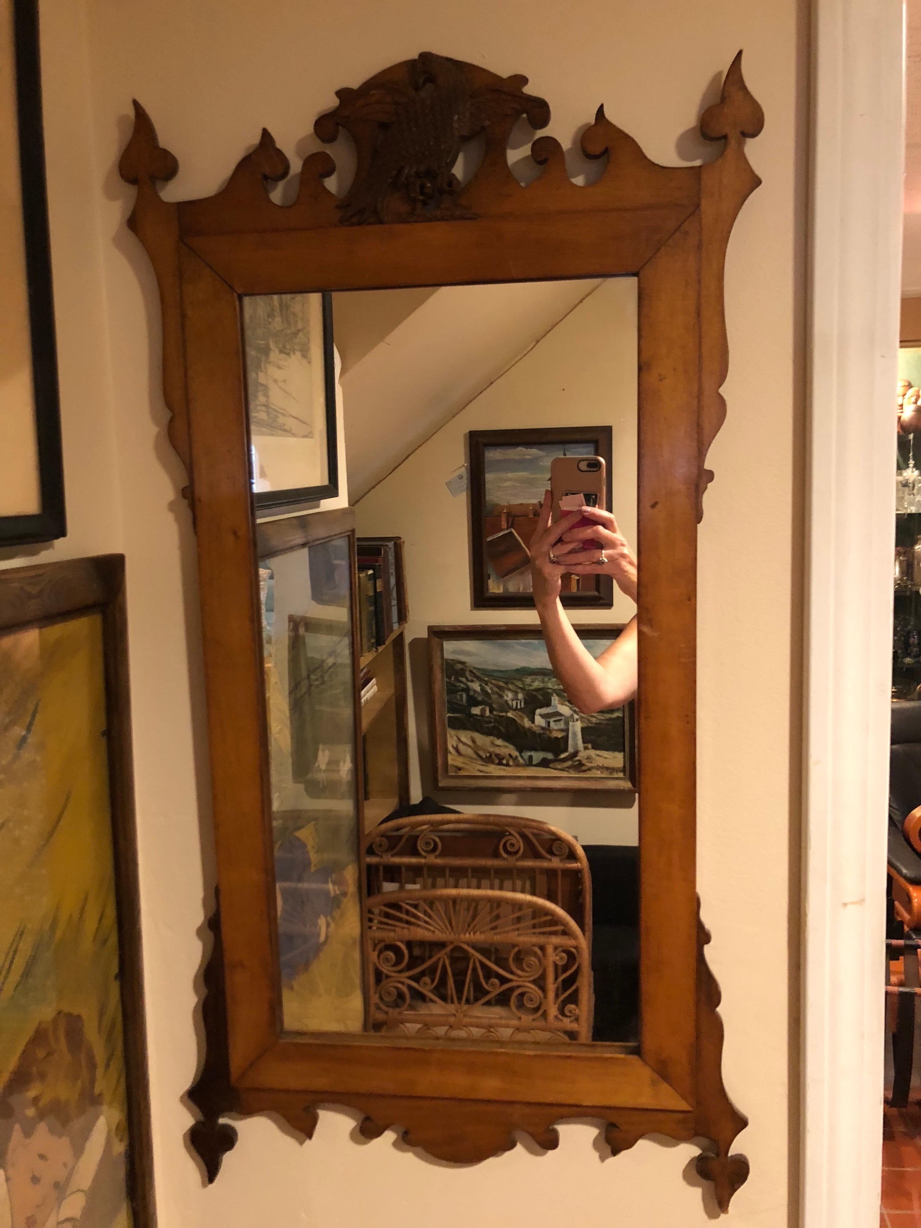 American Federal Style Carved Wooden Mirror with Eagle