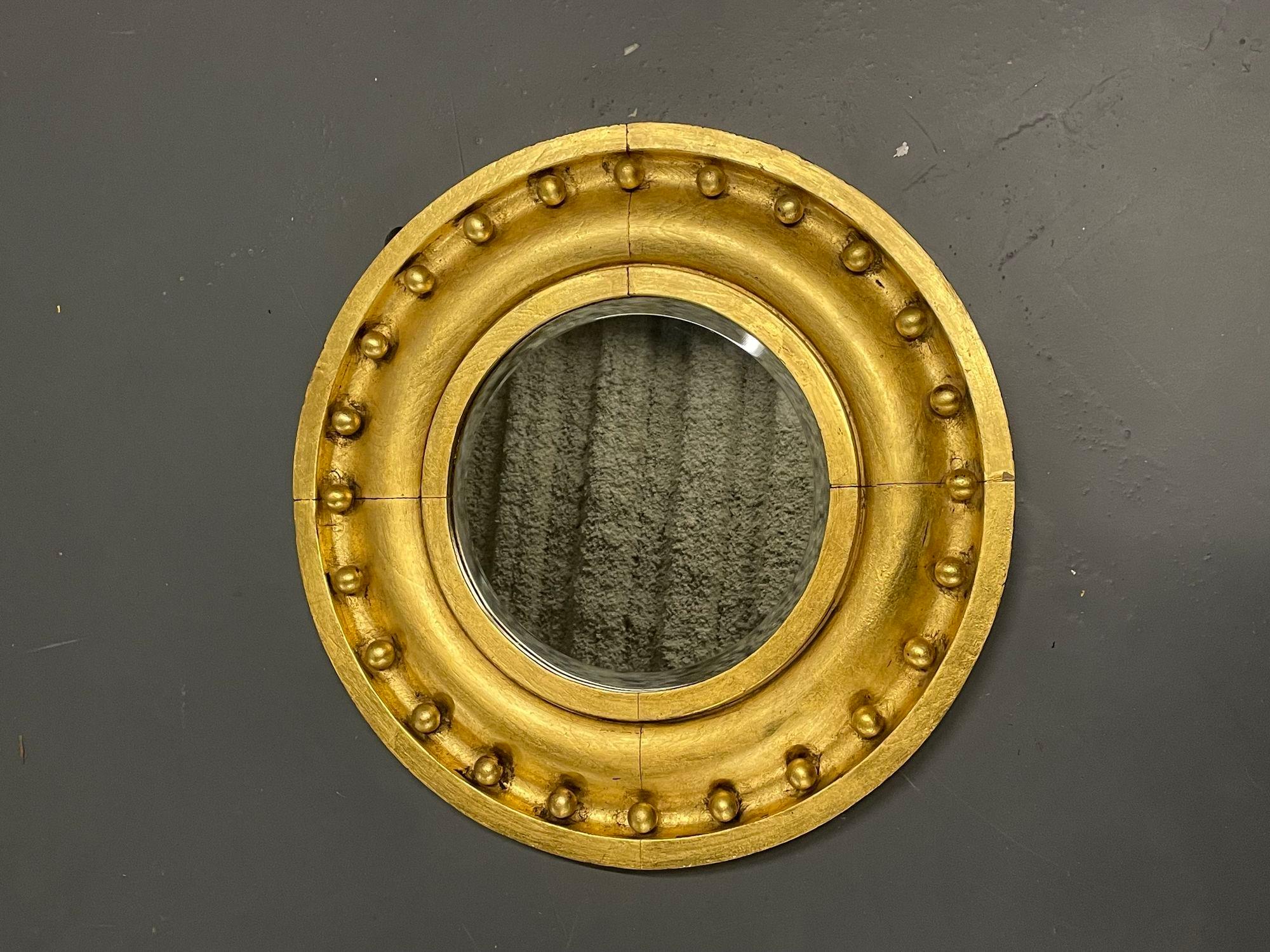 Américain Miroir circulaire de style fédéral, mur / pilier / vanité en bois doré en vente
