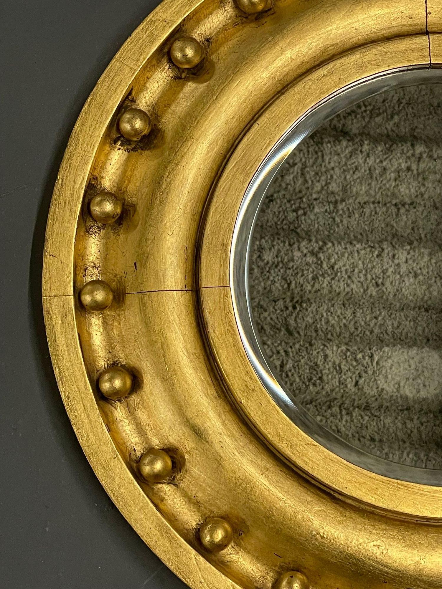 Miroir circulaire de style fédéral, mur / pilier / vanité en bois doré en vente 2