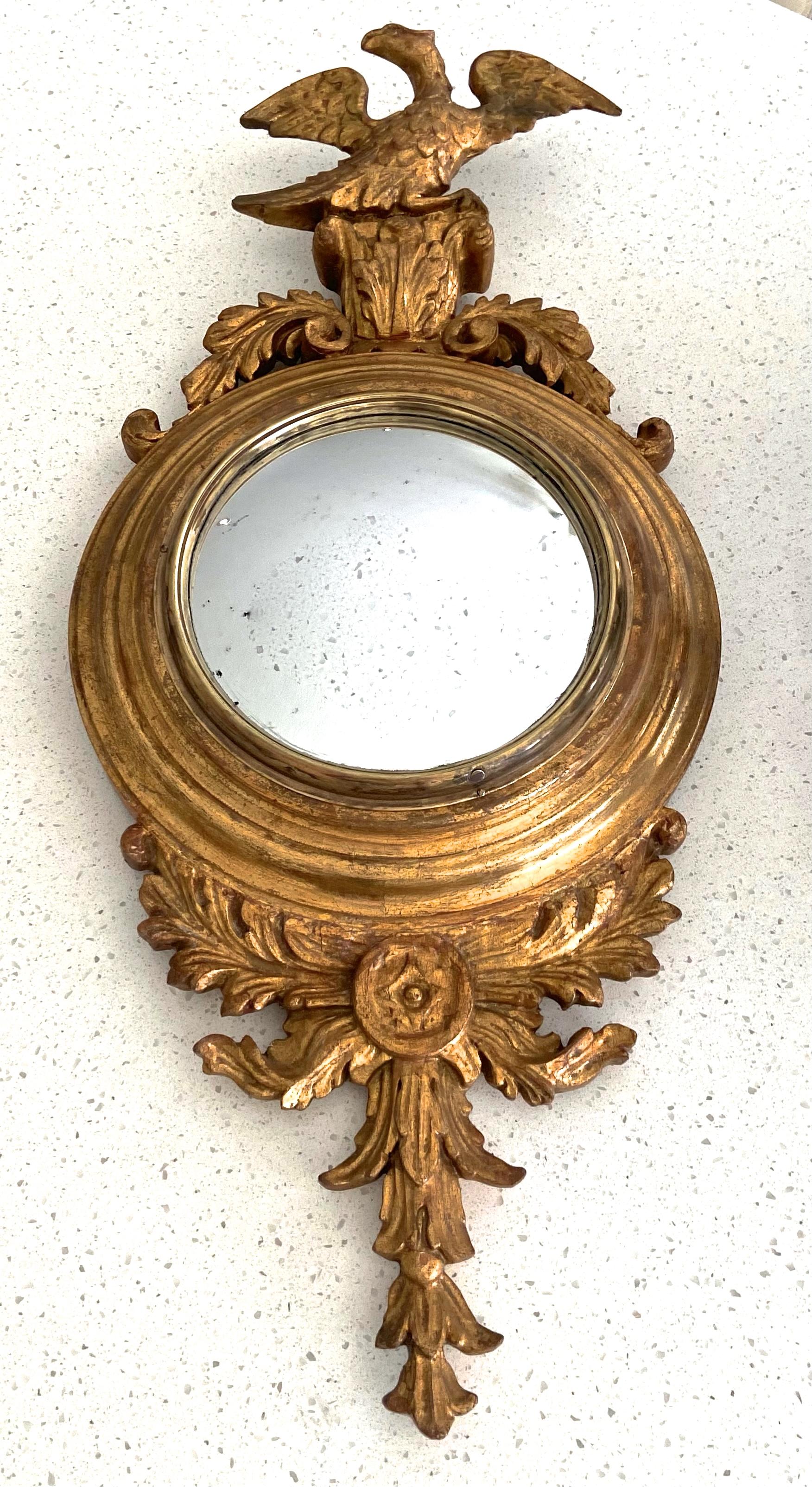 North American Federal Style Convex Eagle Giltwood Wall Mirror For Sale