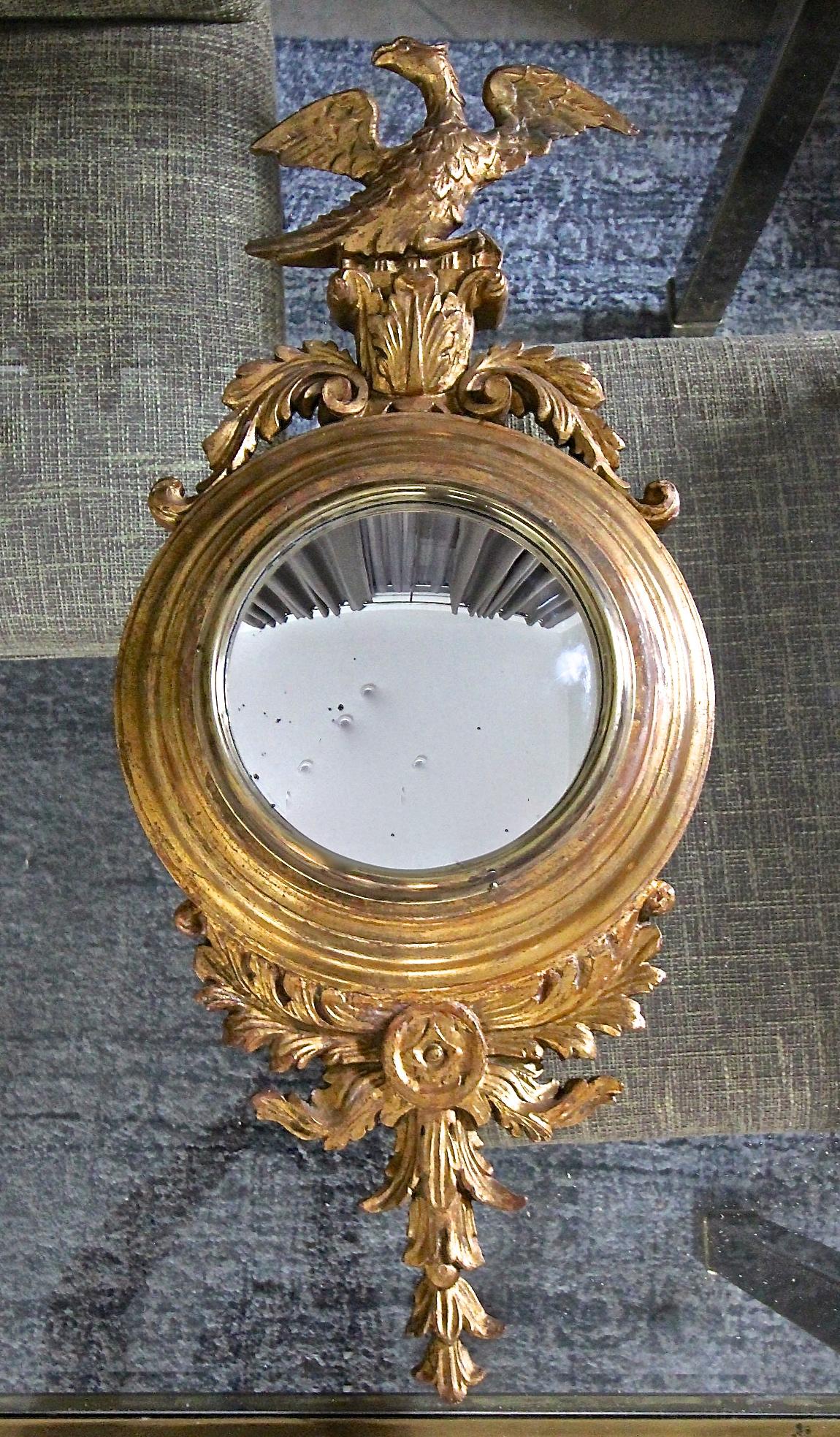 Federal Style Convex Eagle Giltwood Wall Mirror For Sale 12