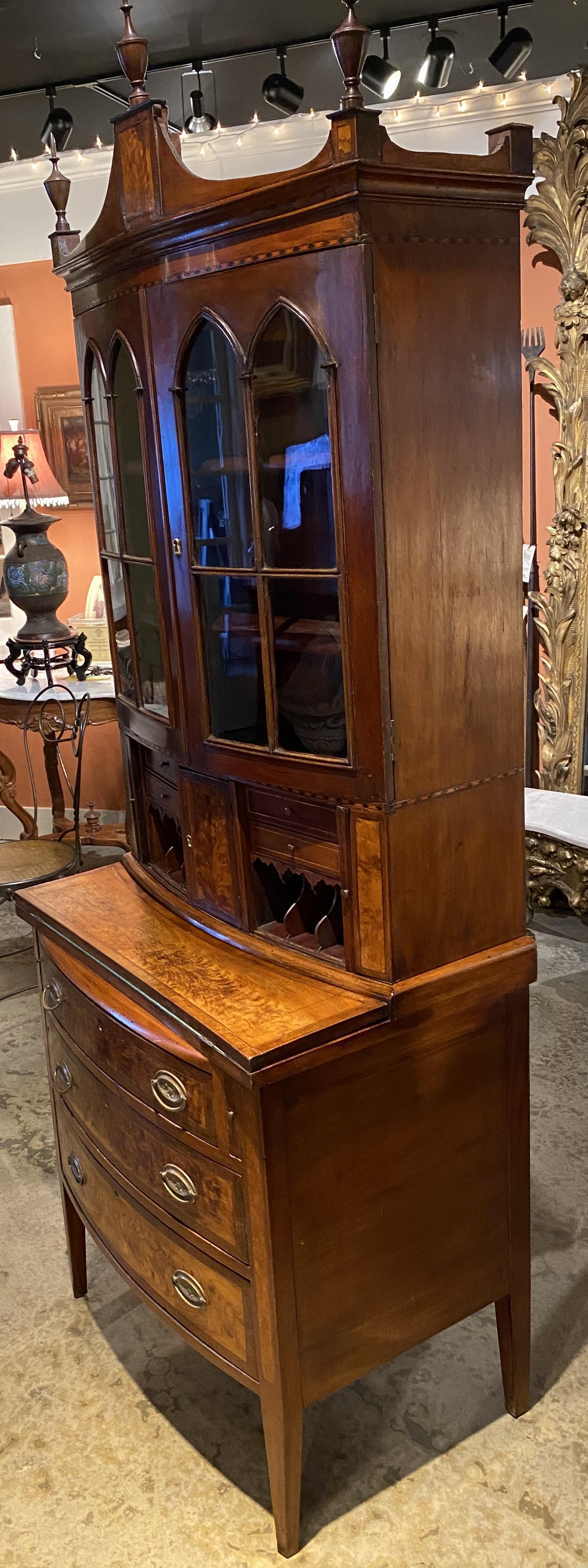 Federal Style Diminutive Two Part Inlaid Mahogany Bookcase Secretary For Sale 7