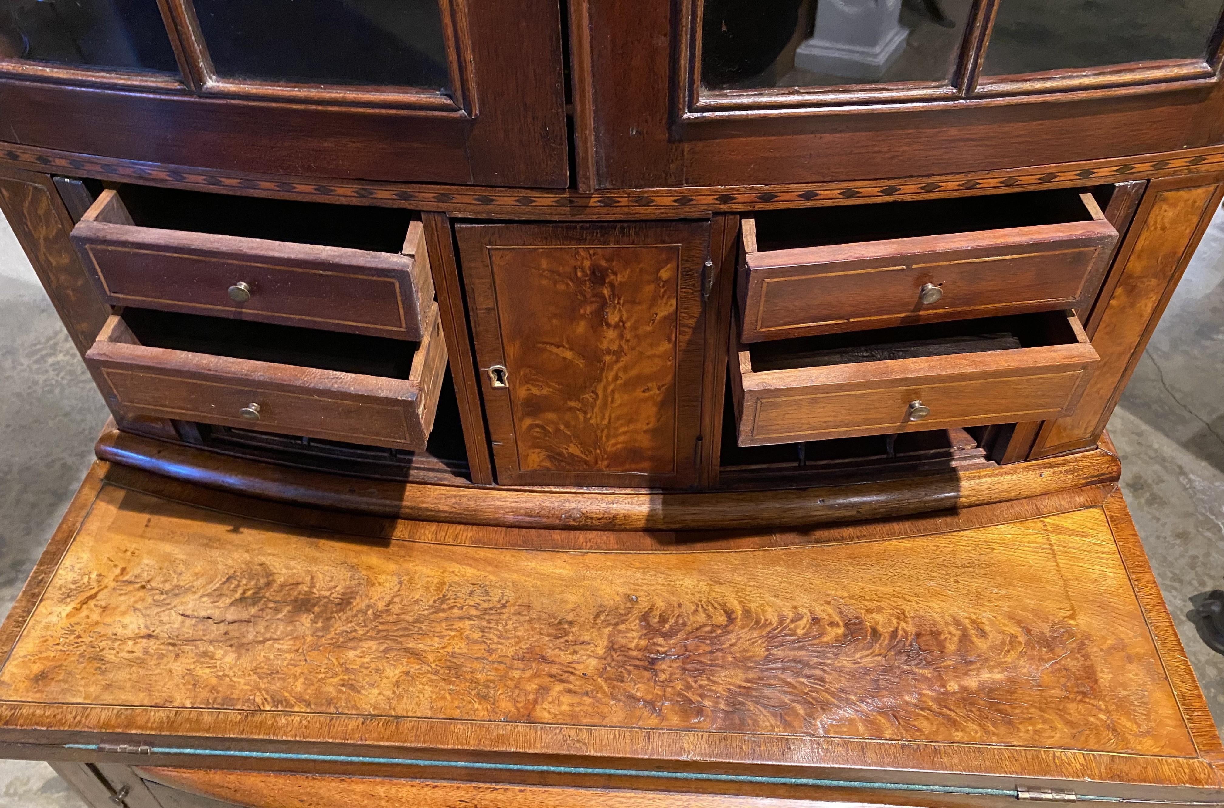 Federal Style Diminutive Two Part Inlaid Mahogany Bookcase Secretary For Sale 2