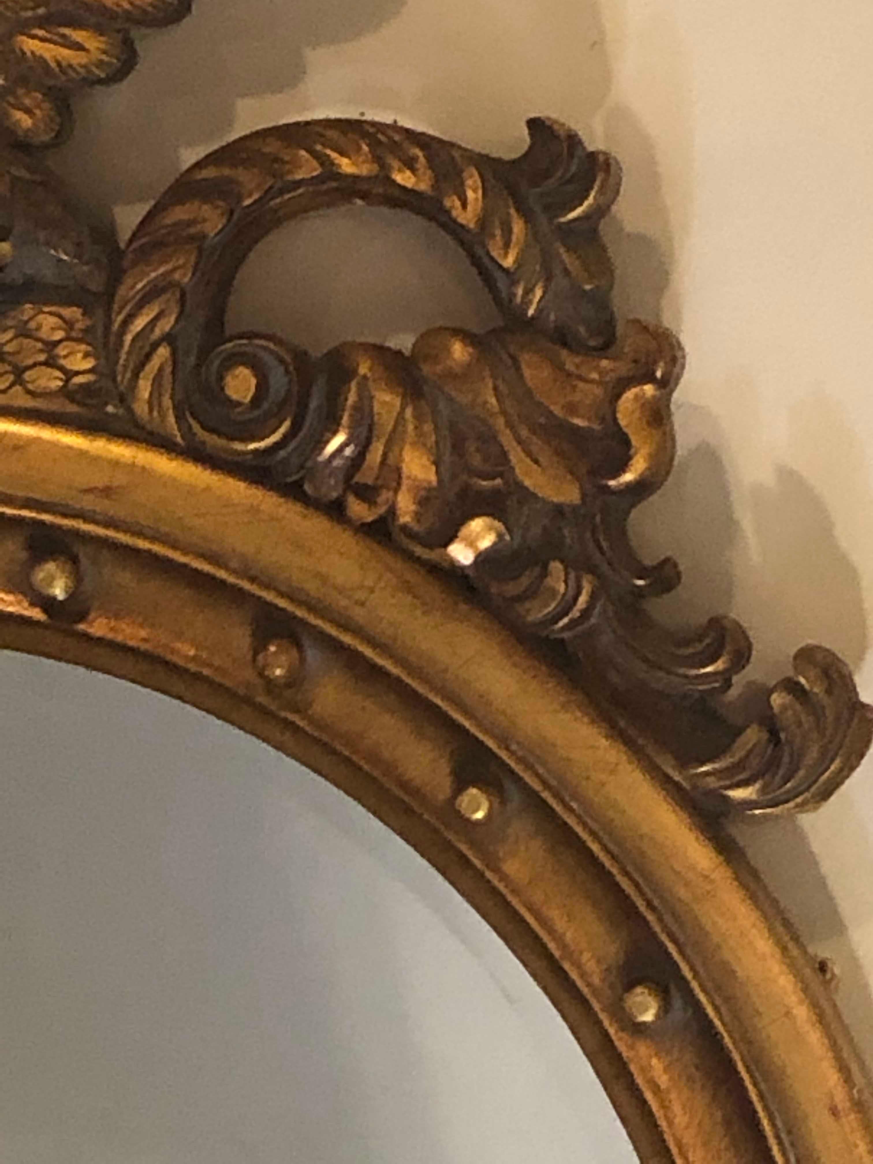 Federal Style Eagle Crested Circular Giltwood Wall or Console Mirror 6