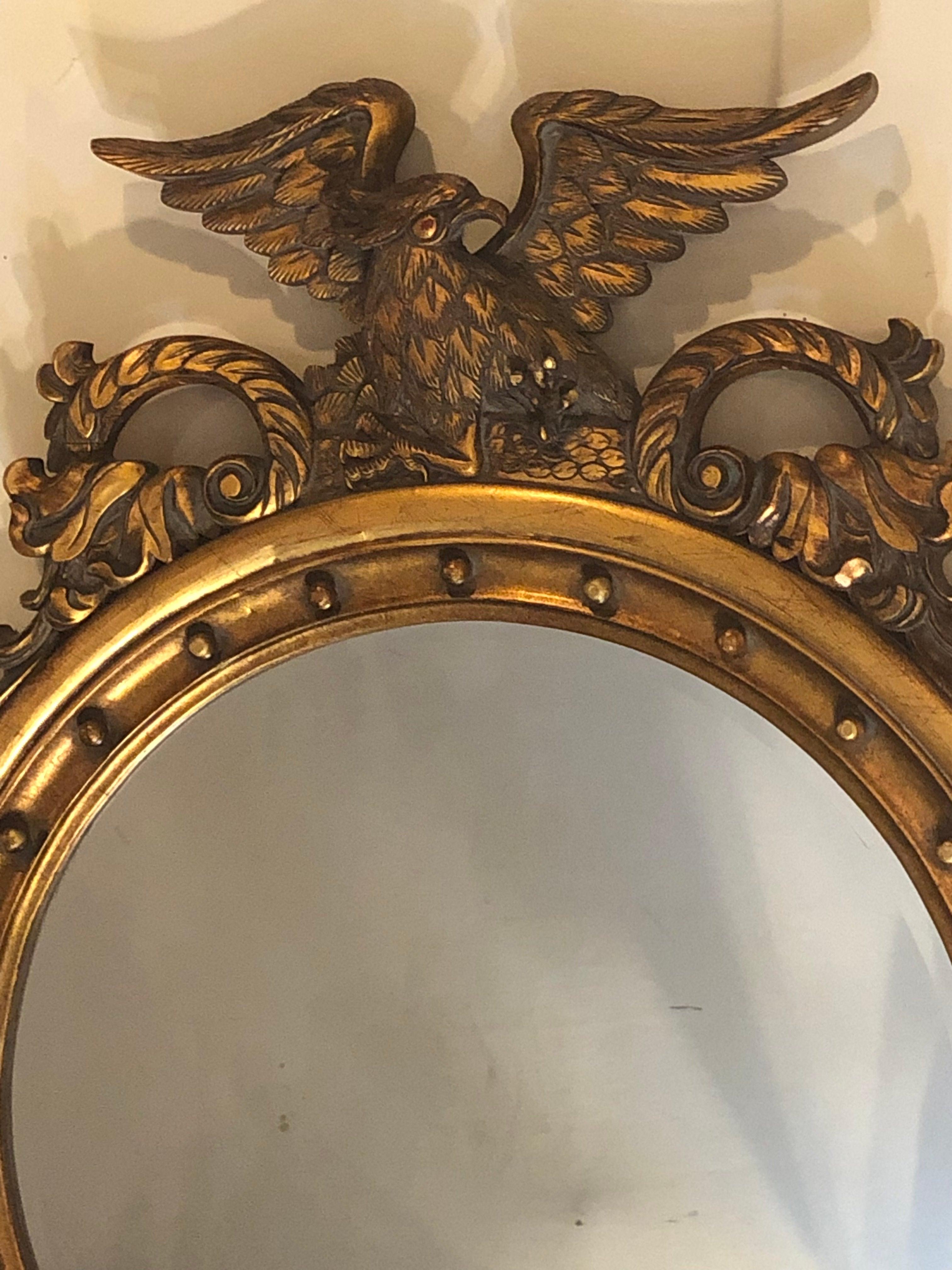 20th Century Federal Style Eagle Crested Circular Giltwood Wall or Console Mirror