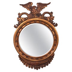 Federal Style Eagle Crested Circular Giltwood Wall or Console Mirror