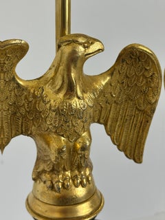 Federal Style Eagle Table Lamp, Gilt Metal, Turned Wood Barrel Base, USA, 1950s