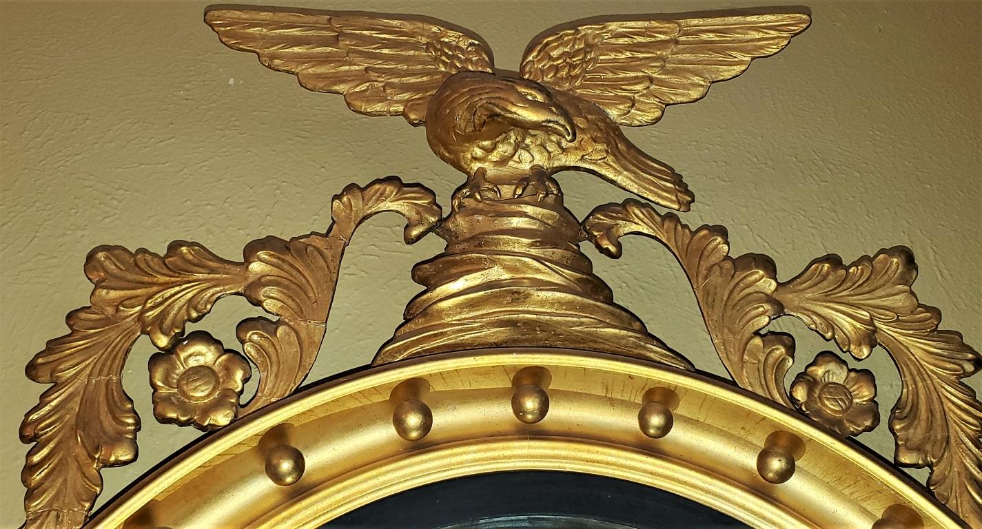 American Federal Style Eagle Wood & Gesso Gilded Convex Mirror