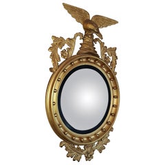 Antique Federal Style Eagle Wood & Gesso Gilded Convex Mirror