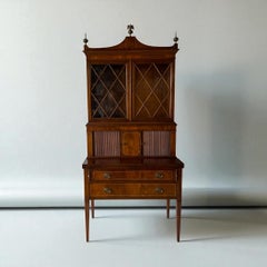 Federal Style Flame Mahogany Secretary Desk / Display Cabinet & Brass Eagle