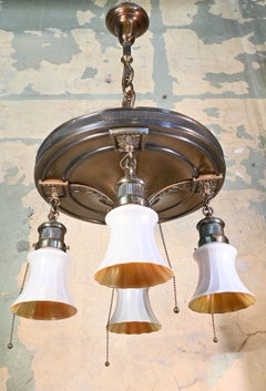 Federal Style Formal Brass Chandelier, Steuben Shades