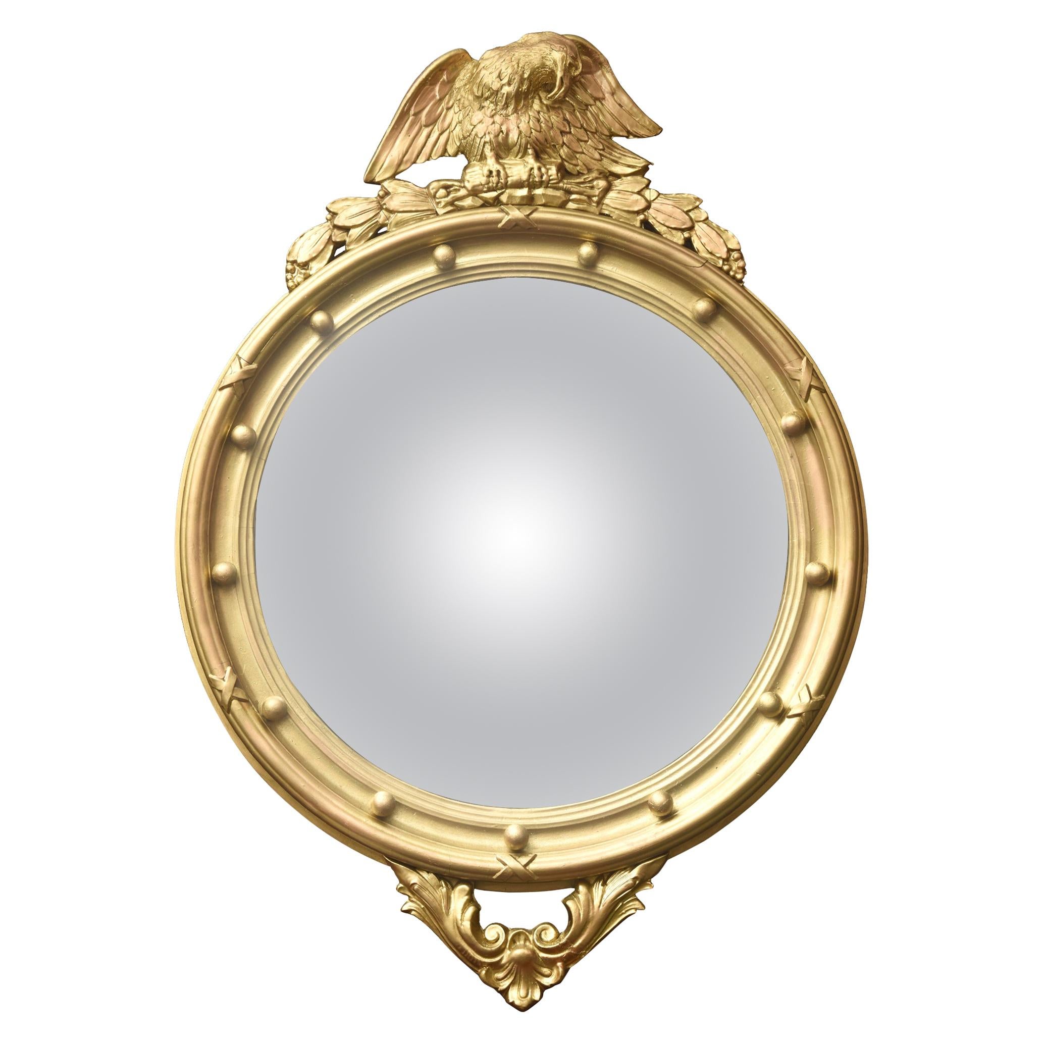 Federal Style Gilt Eagle and Ball Convex Mirror, Vintage, American, circa 1940s