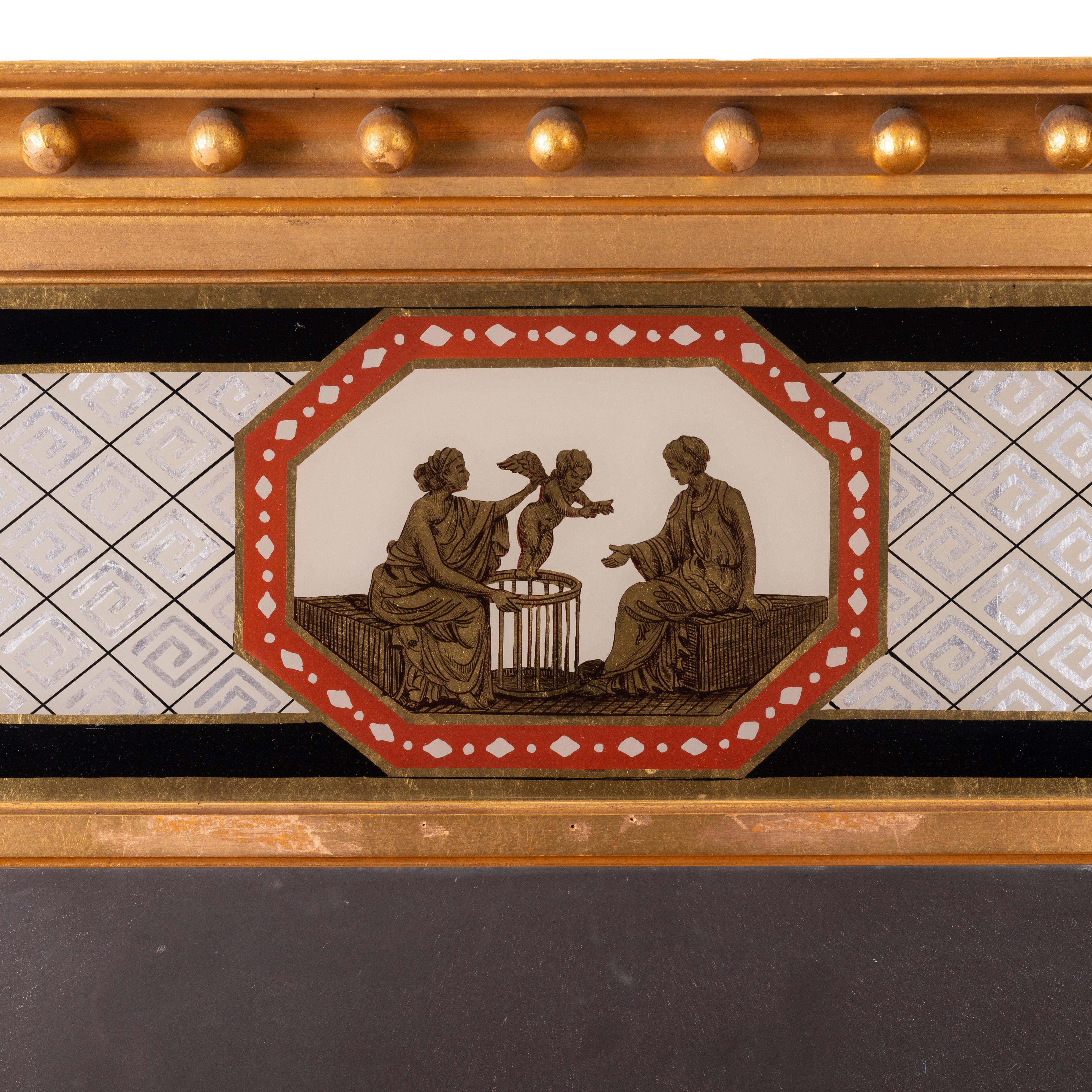 Miroir d'églomisé doré de style Feder avec scène néoclassique, 20e siècle.

plaque : 23 ½ par 33 ½ pouces
Dimensions totales : 31 ½ par 47 ¼ pouces

