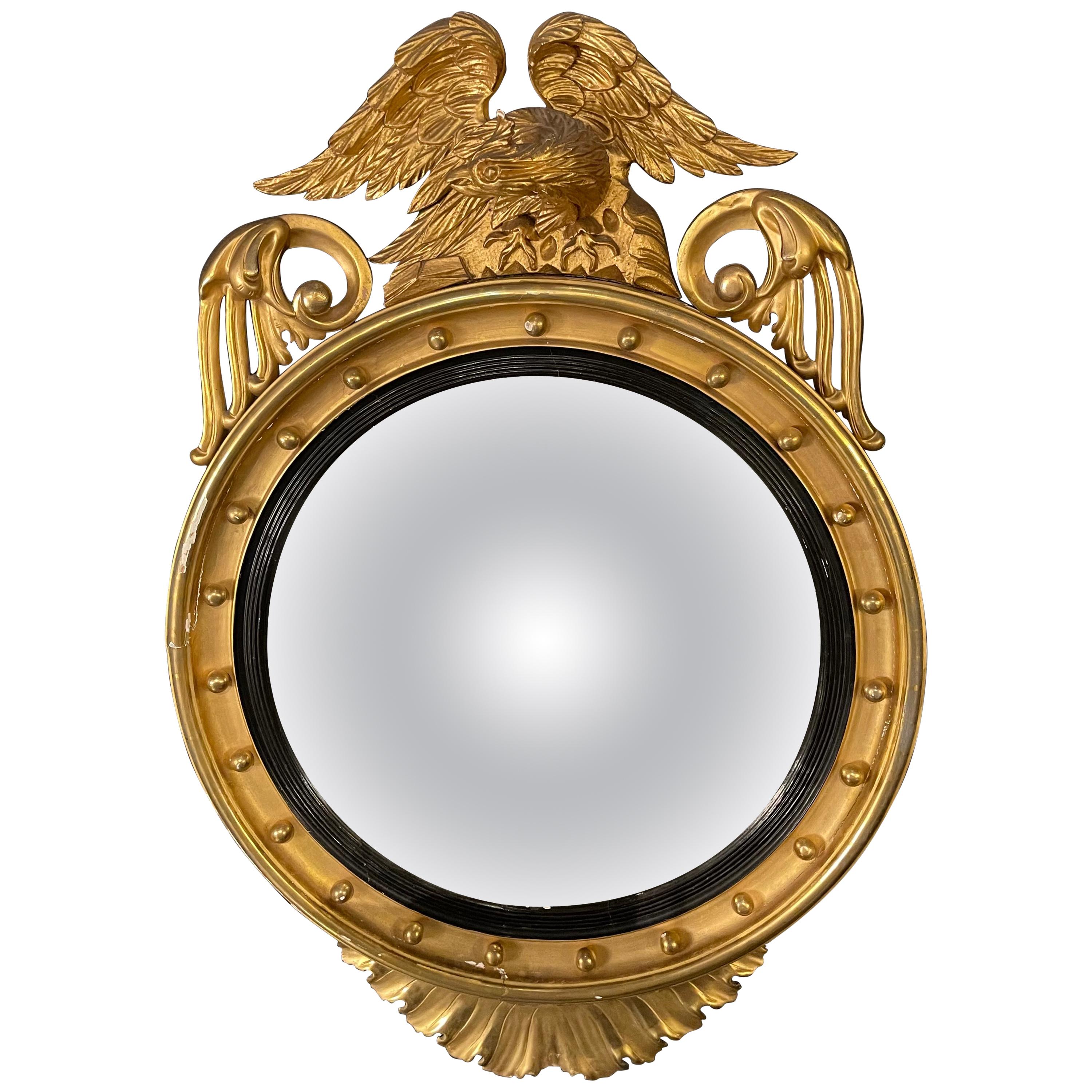 Federal Style Gilt Gold Convex Mirror, Wall, Console or Pier Mirror