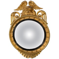 Vintage Federal Style Gilt Gold Convex Mirror, Wall, Console or Pier Mirror