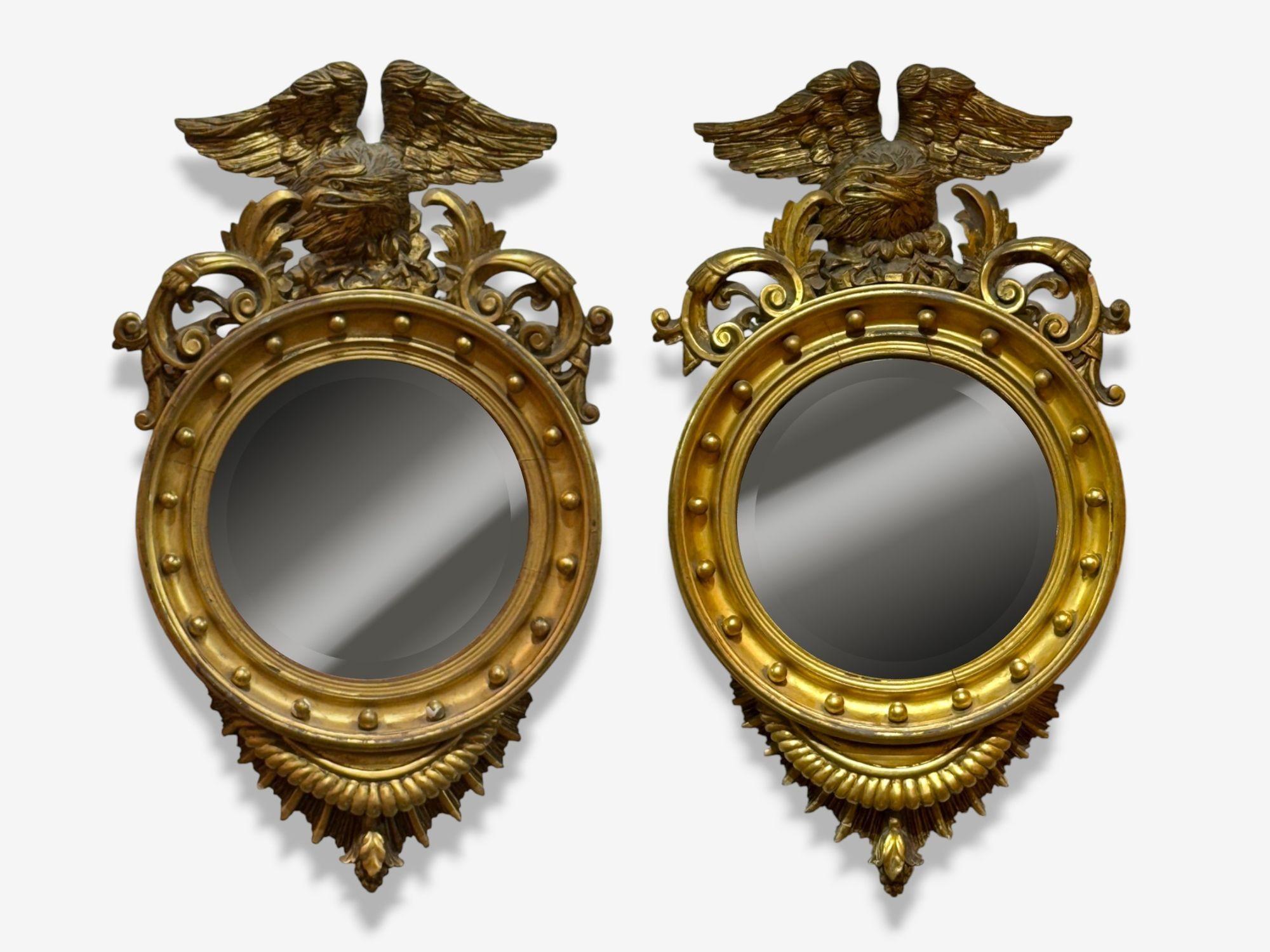 Federale Stile Feder, Giltwood, Specchio convesso, Specchi da parete Regency, USA, XIX secolo. in vendita
