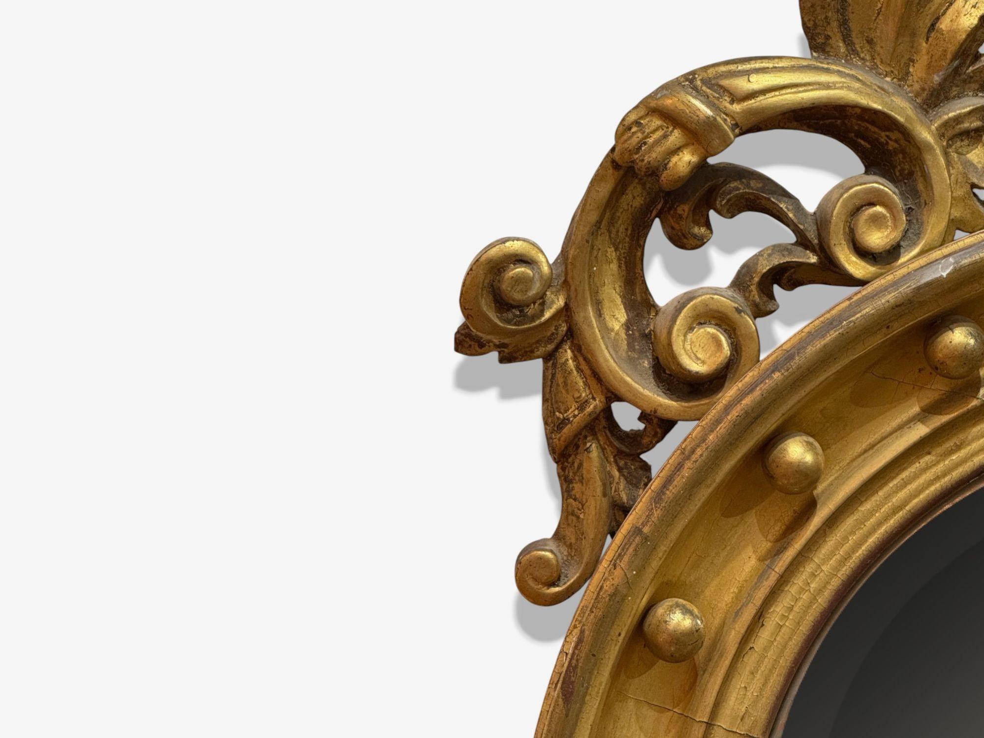 Stile Feder, Giltwood, Specchio convesso, Specchi da parete Regency, USA, XIX secolo. in vendita 2