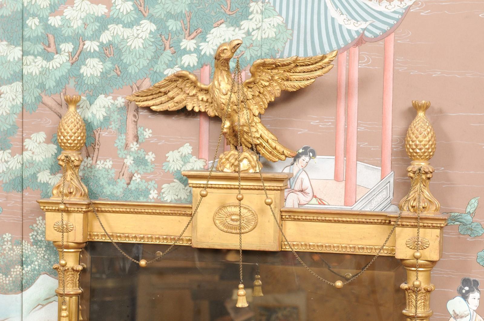 Federal Style Giltwood Mirror with Carved Eagle Crest, Early 20th Century In Good Condition In Atlanta, GA