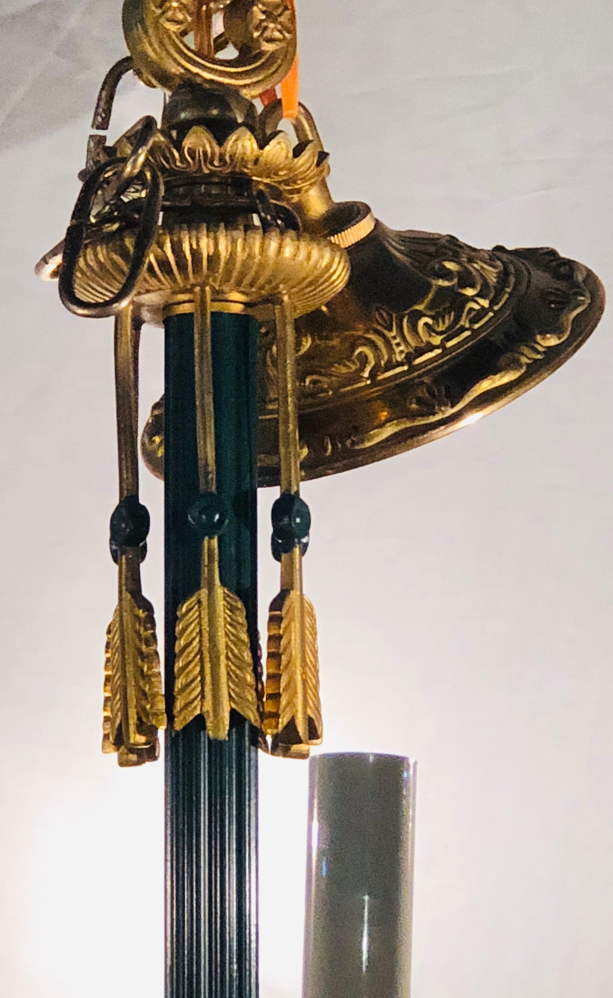 Federal Style Green Bronze Chandelier with Gilt Swan Heads 1