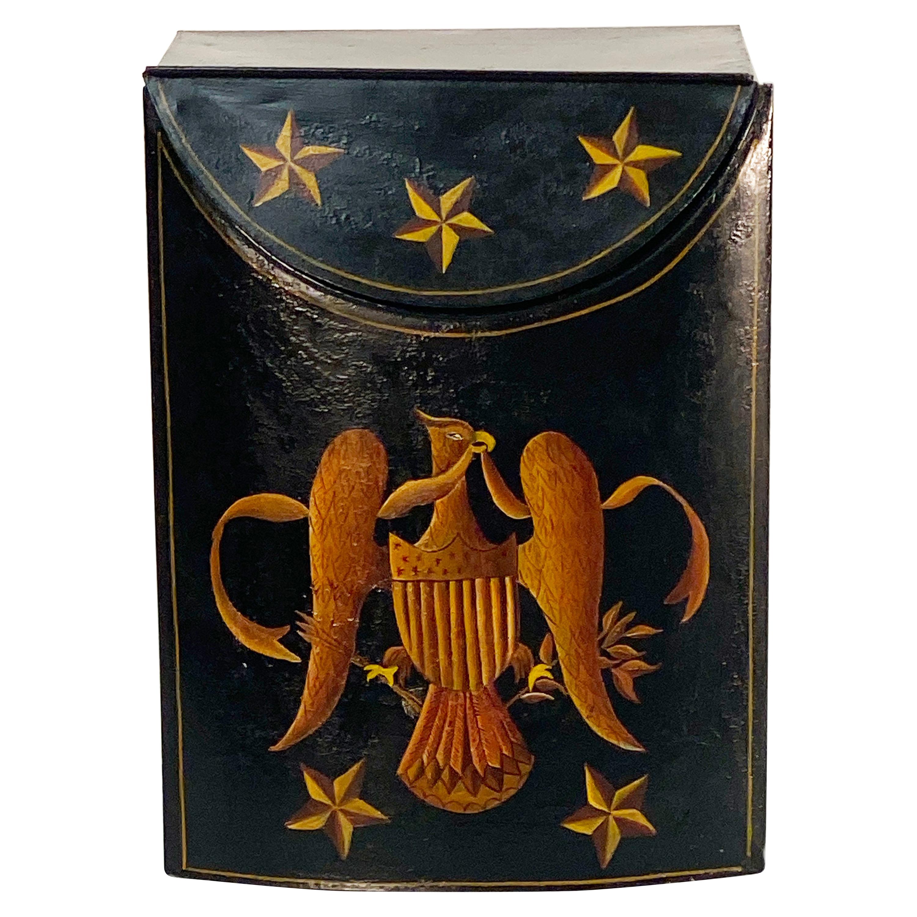 Federal Style Hand Painted Tole Tinder Wood Box For Sale