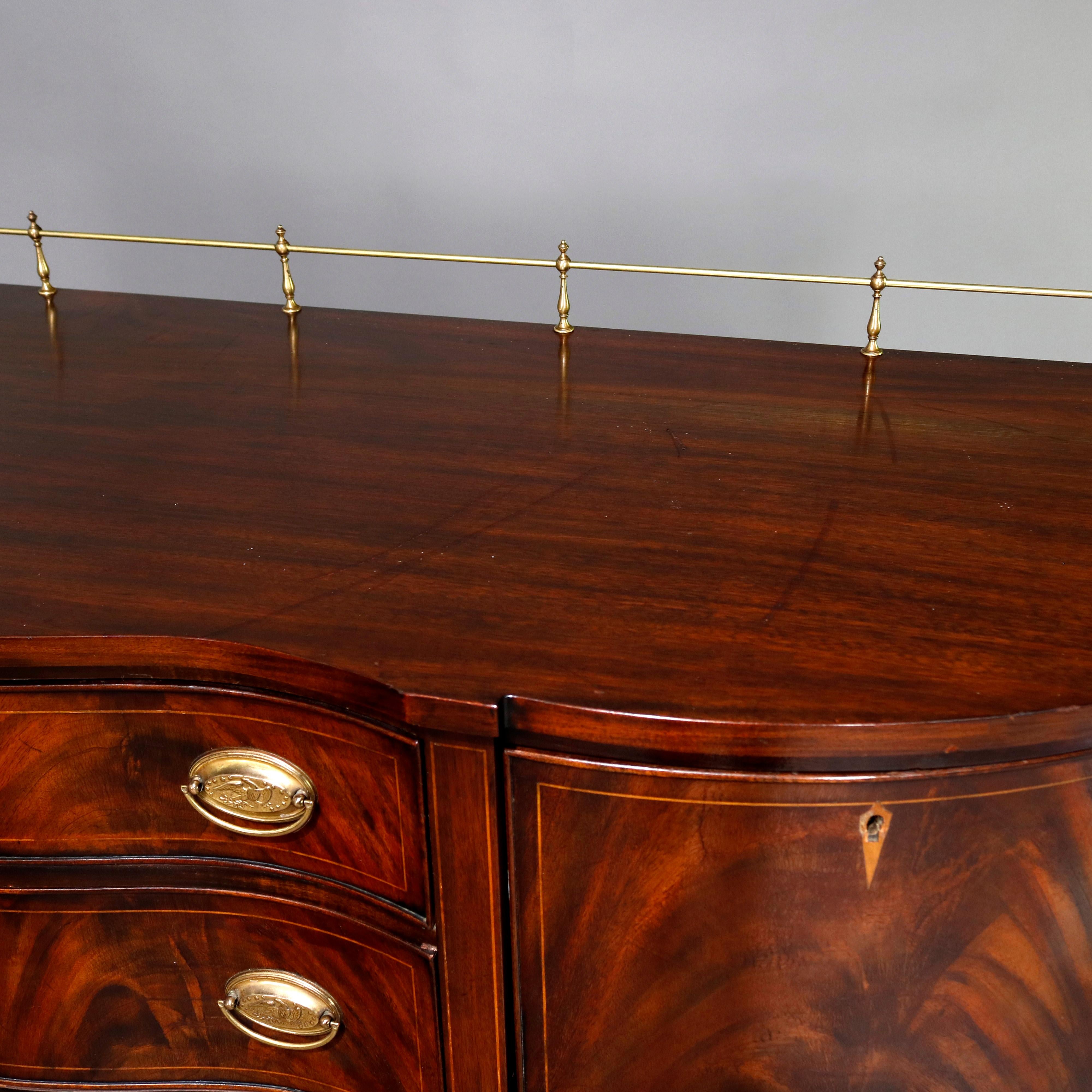 Federal Style Henkel Harris Flame Mahogany Inlaid Sideboard with Brass Rail 3