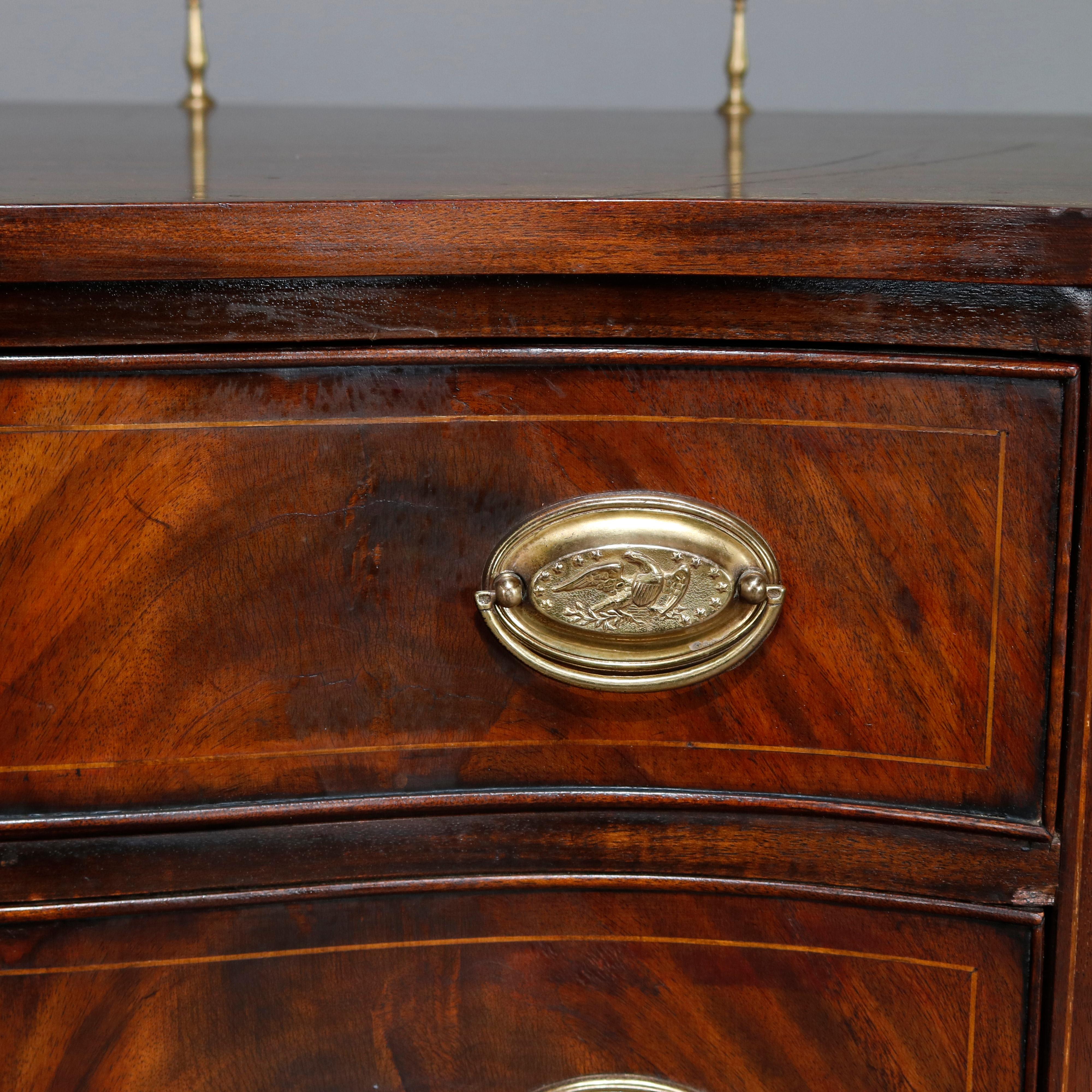 Hepplewhite Federal Style Henkel Harris Flame Mahogany Inlaid Sideboard with Brass Rail