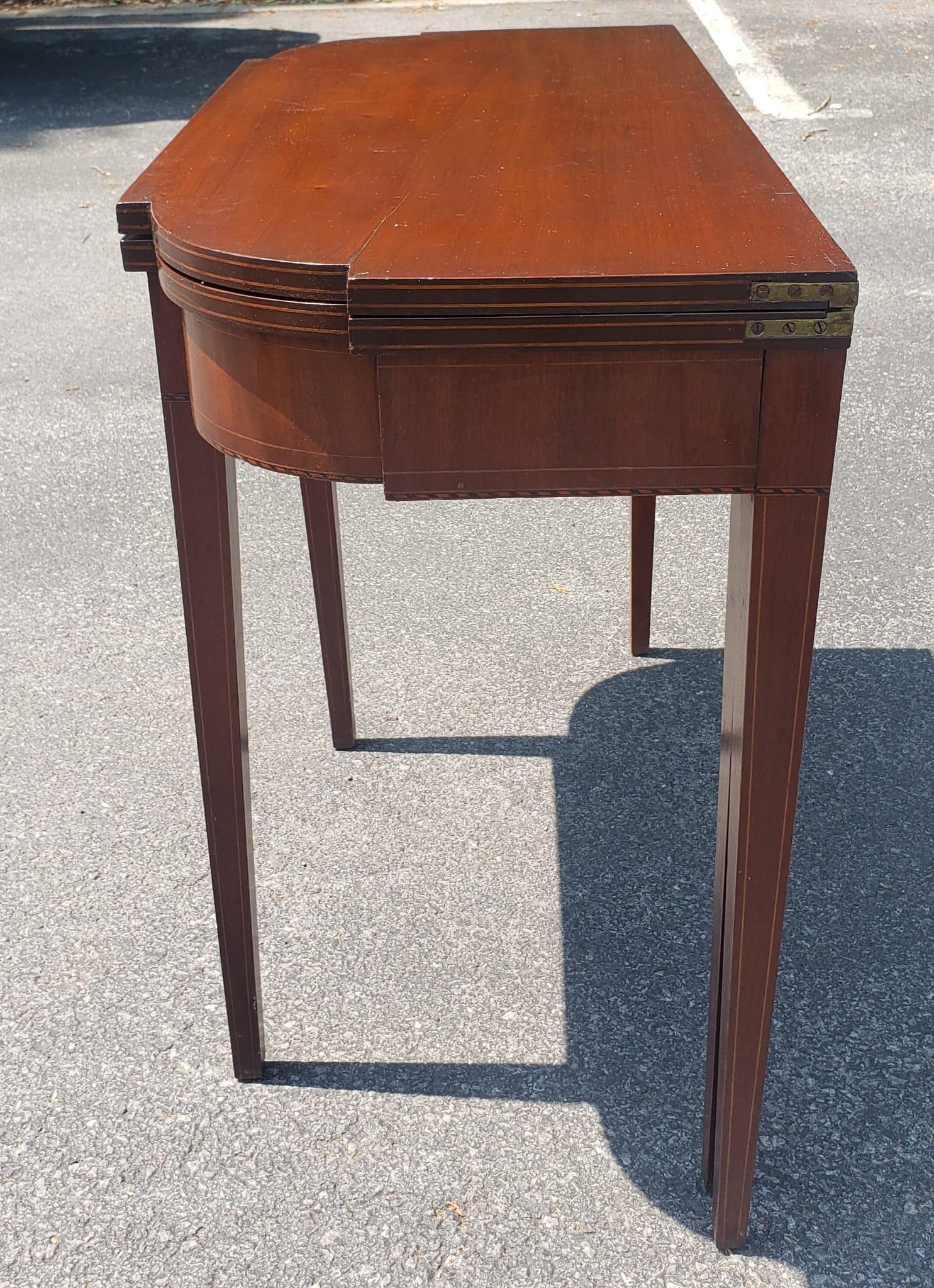 20th Century Federal Style Inlaid Mahogany Fold-Top Console Table, Circa 1920s For Sale