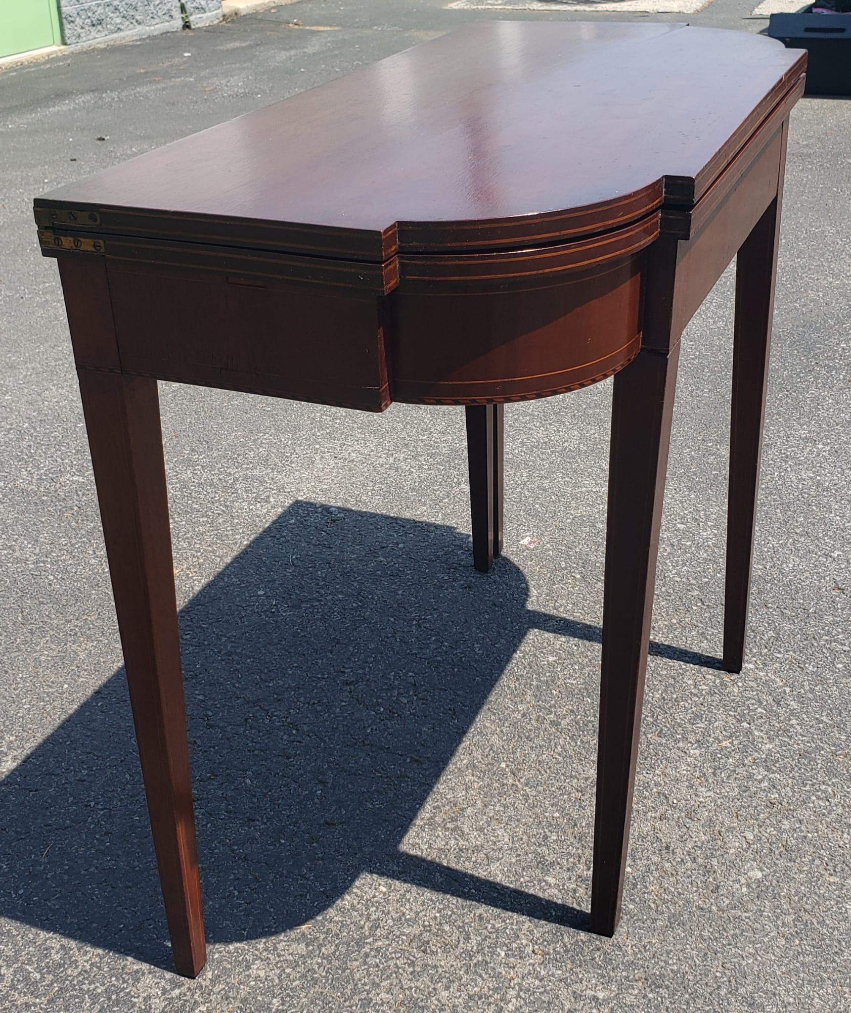 Federal Style Inlaid Mahogany Fold-Top Console Table, Circa 1920s For Sale 1