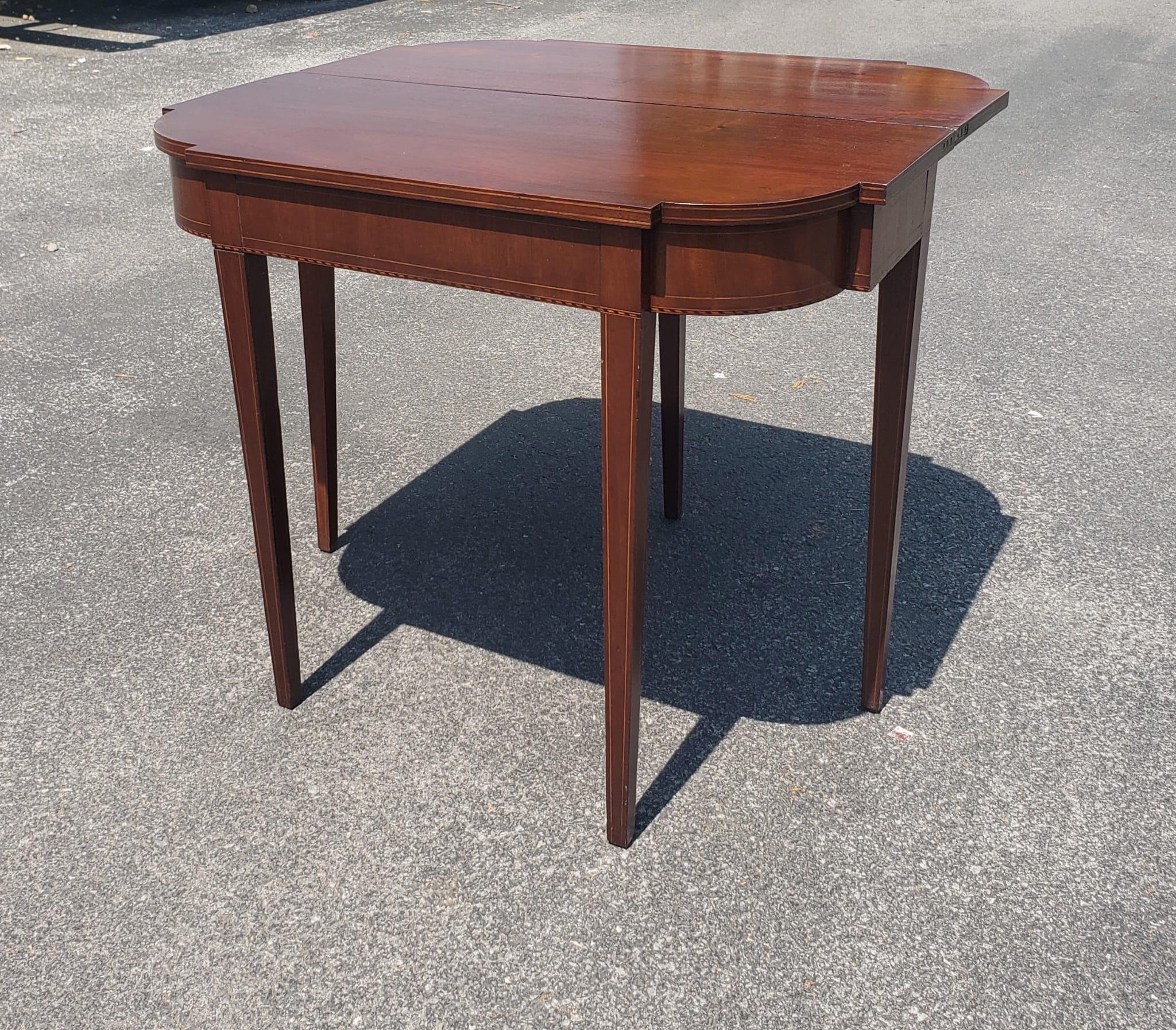 Federal Style Inlaid Mahogany Fold-Top Console Table, Circa 1920s For Sale 2