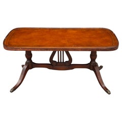 Federal Style Mahogany and Tooled Leather Top Lyre Base Coffee Table