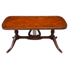 Federal Style Mahogany and Tooled Leather Top Lyre Base Coffee Table
