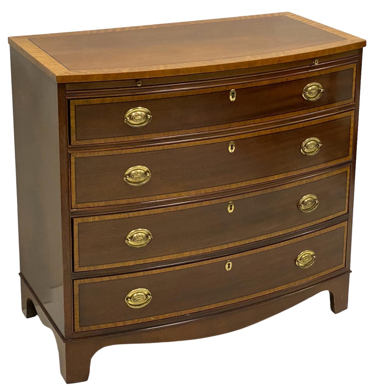 American Federal Style Mahogany Banded W/ Satinwood Chests By Baker Furniture - Pair