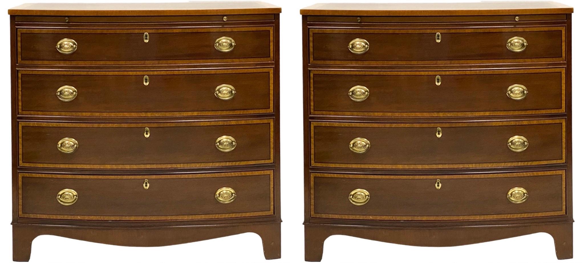 20th Century Federal Style Mahogany Banded W/ Satinwood Chests By Baker Furniture - Pair
