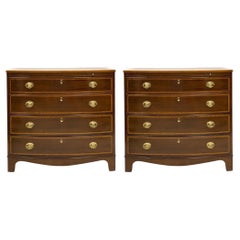 Retro Federal Style Mahogany Banded W/ Satinwood Chests By Baker Furniture - Pair