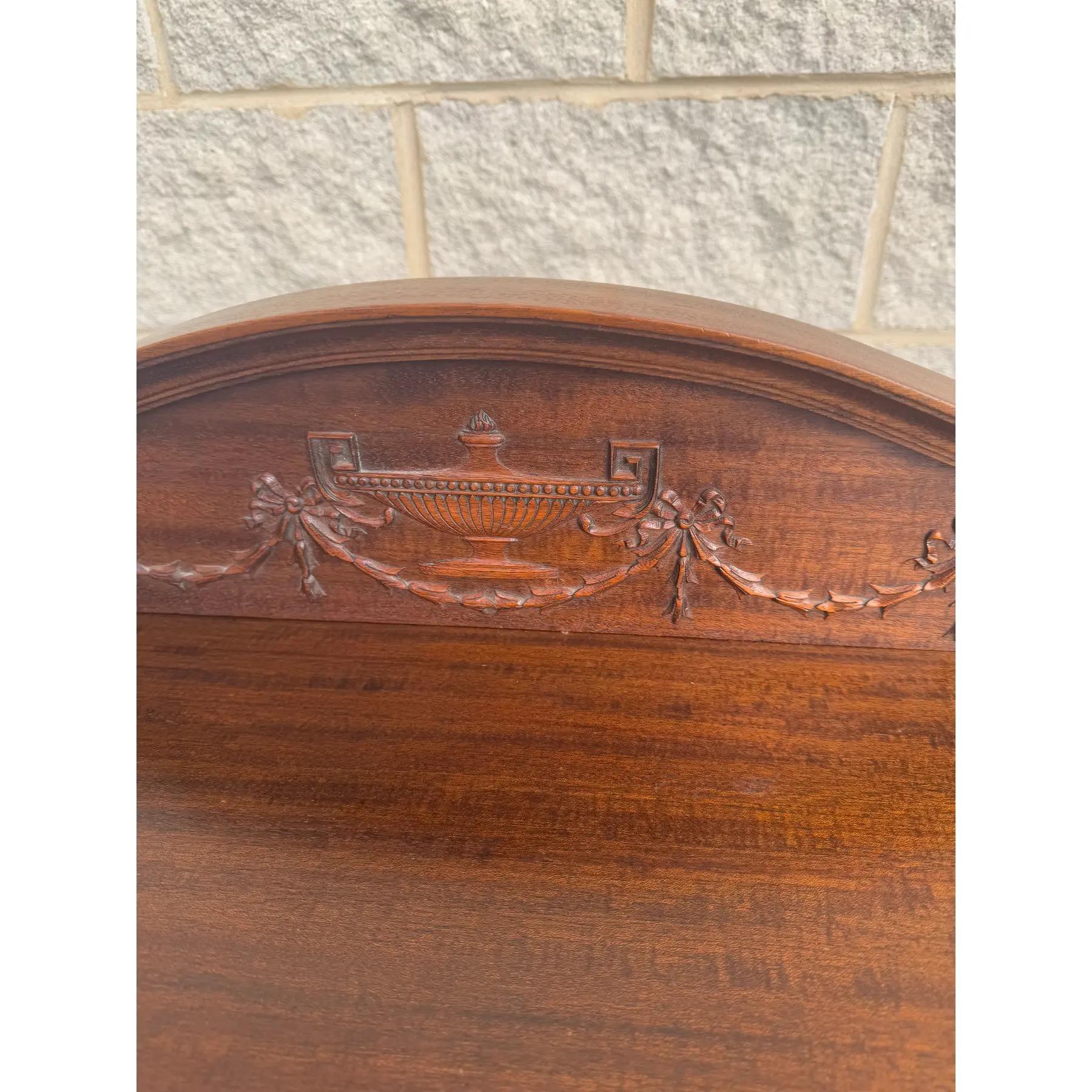 Federal-Style Mahogany Bow-Front Sideboard With Carved Backsplash and Brass Hard For Sale 5